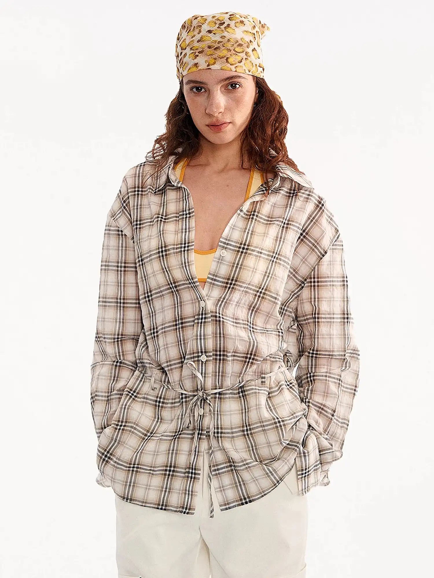 Muse Naps Plaid Tie Waist Long sleeves Shirt | Canton Collective