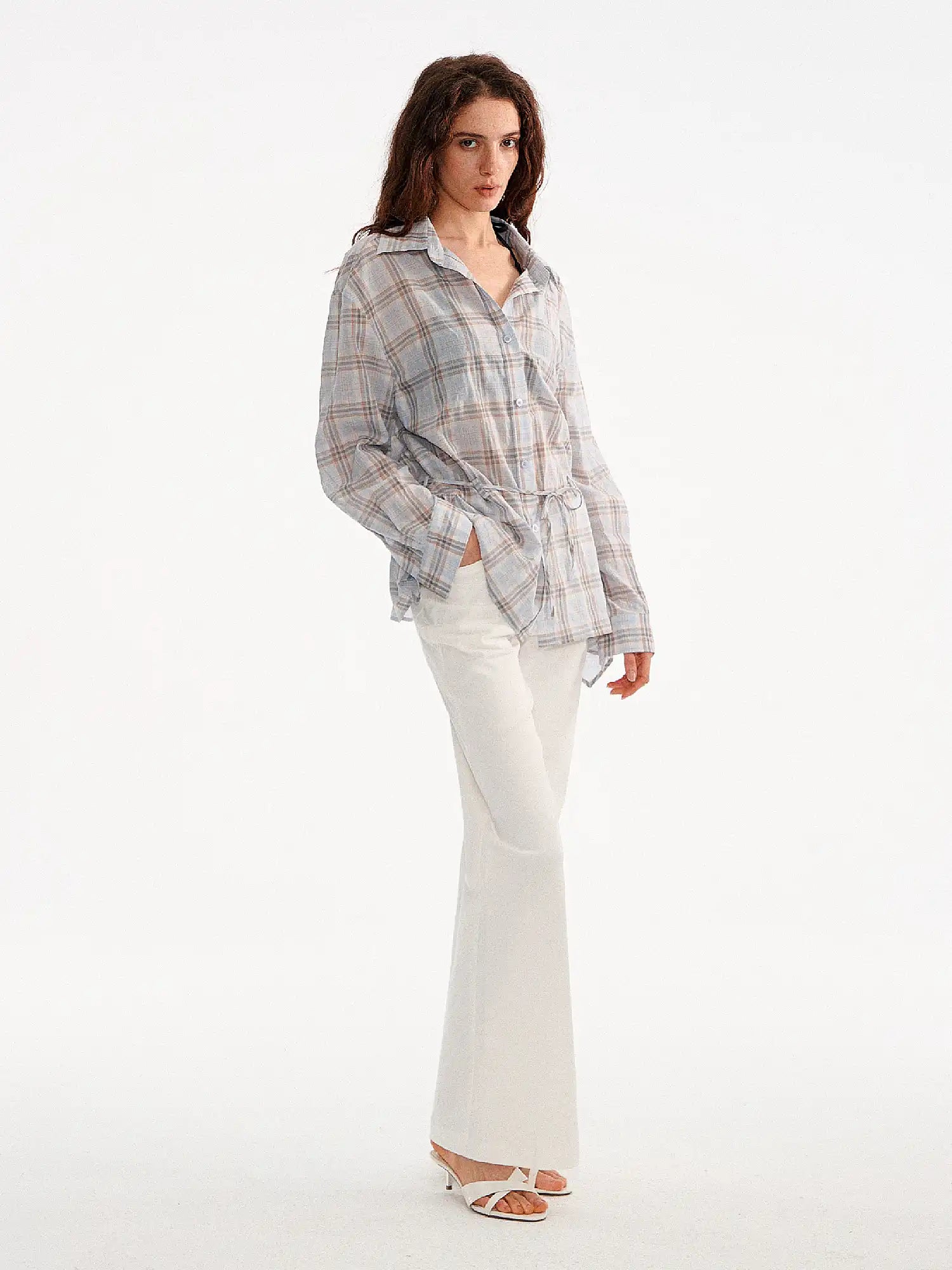 Muse Naps Plaid Tie Waist Long sleeves Shirt | Canton Collective