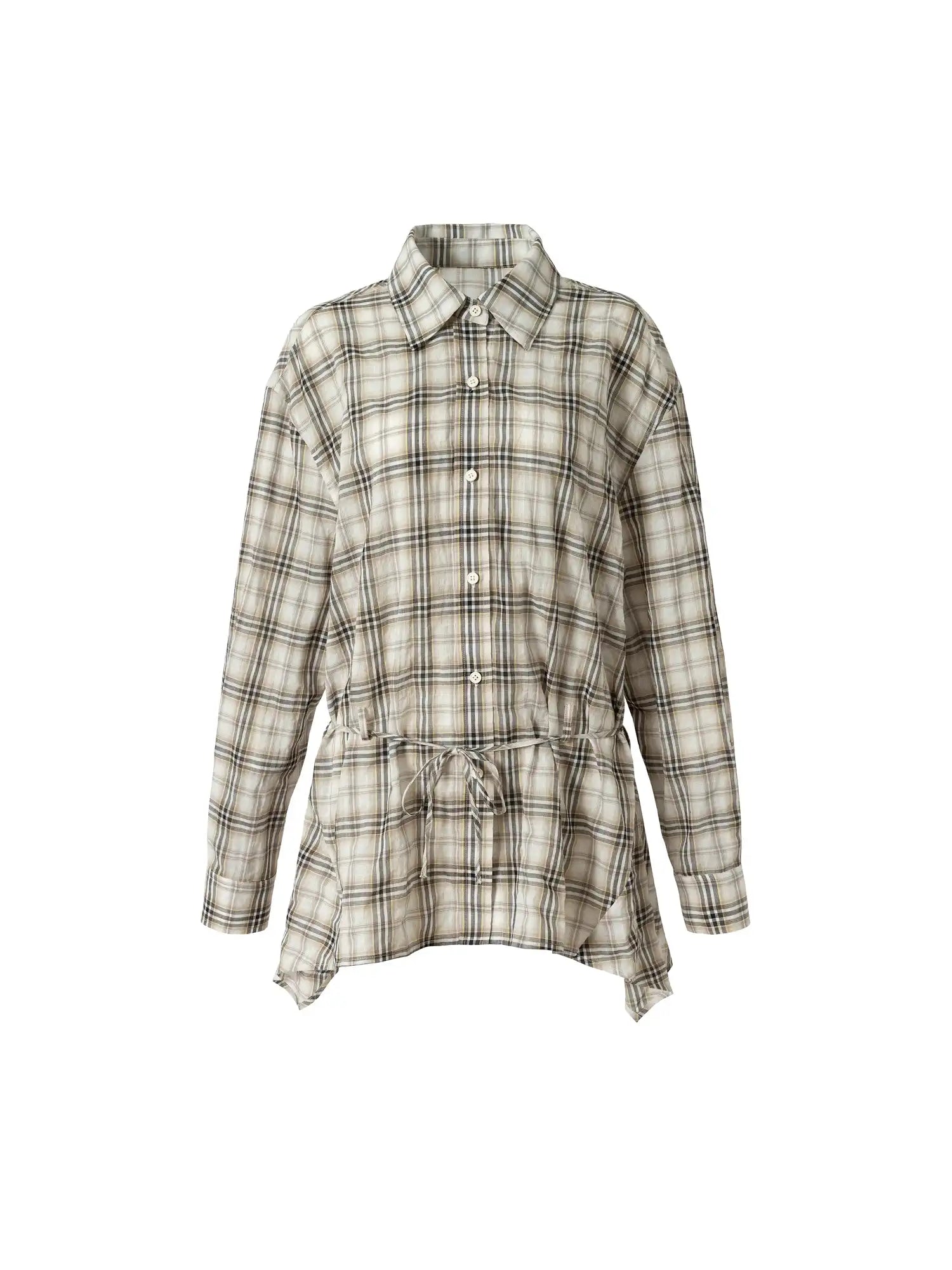 Muse Naps Plaid Tie Waist Long sleeves Shirt | Canton Collective