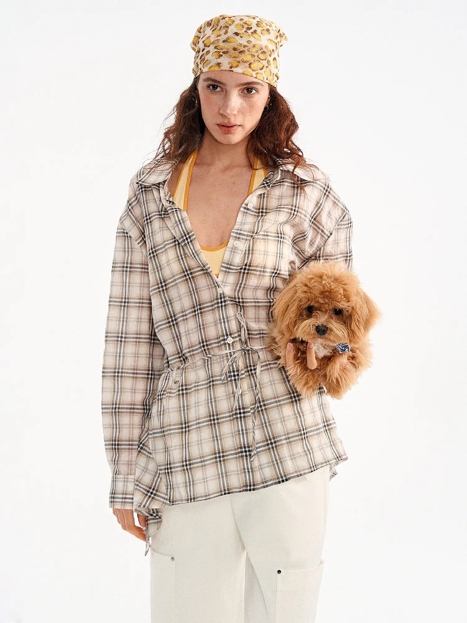 Muse Naps Plaid Tie Waist Long sleeves Shirt | Canton Collective