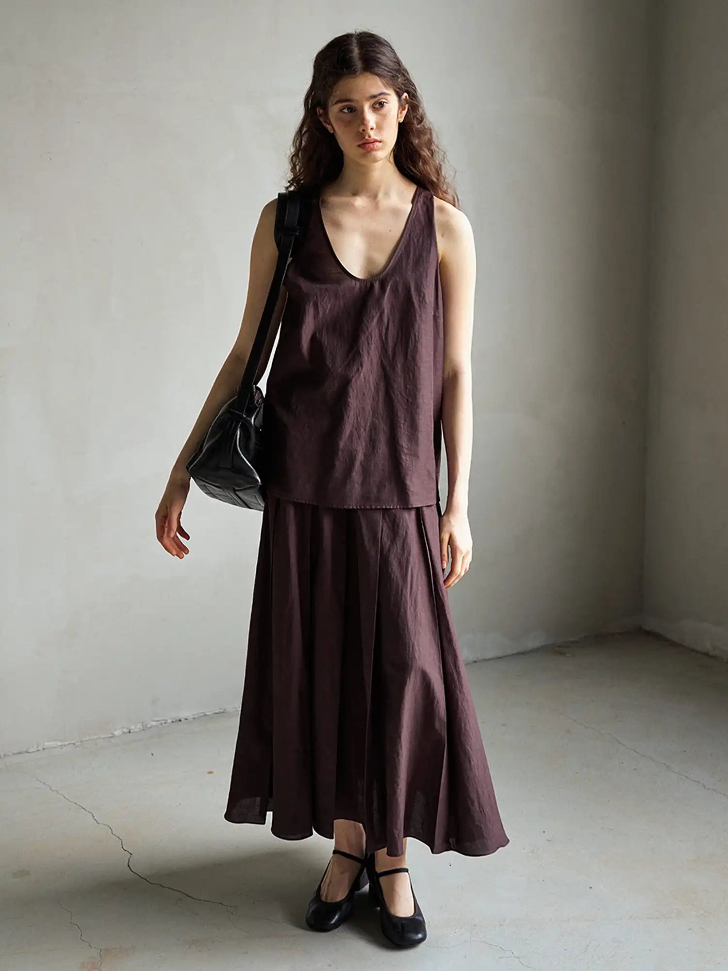 CantonCollective Design Pleated Panel Linen-Blend Midi Skirt | Canton Collective
