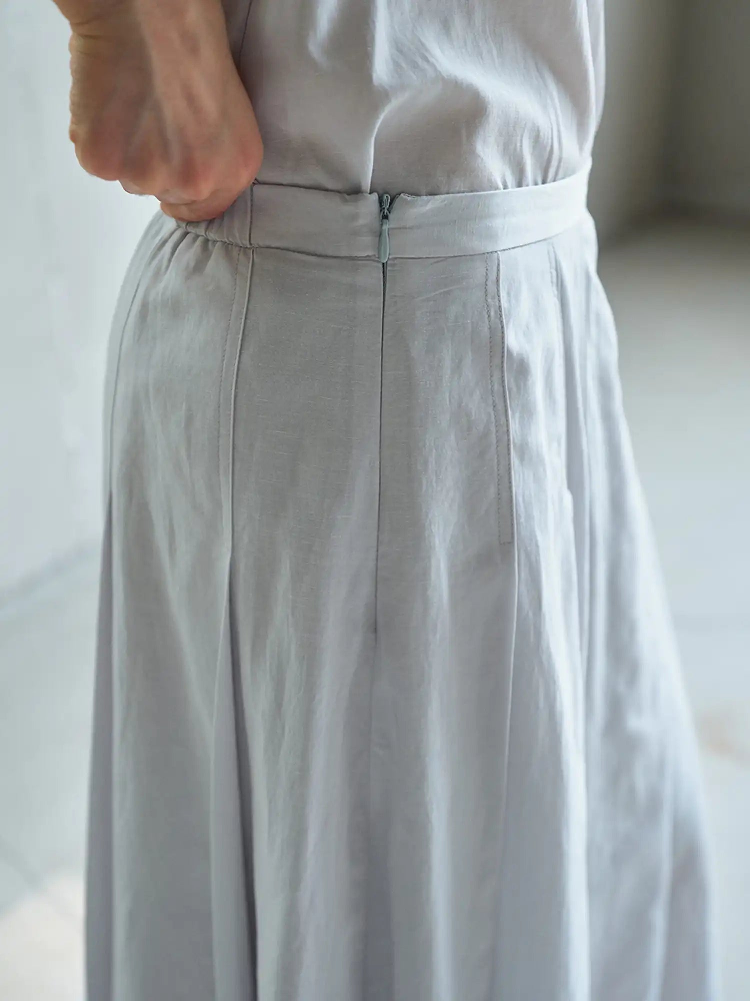 CantonCollective Design Pleated Panel Linen-Blend Midi Skirt | Canton Collective