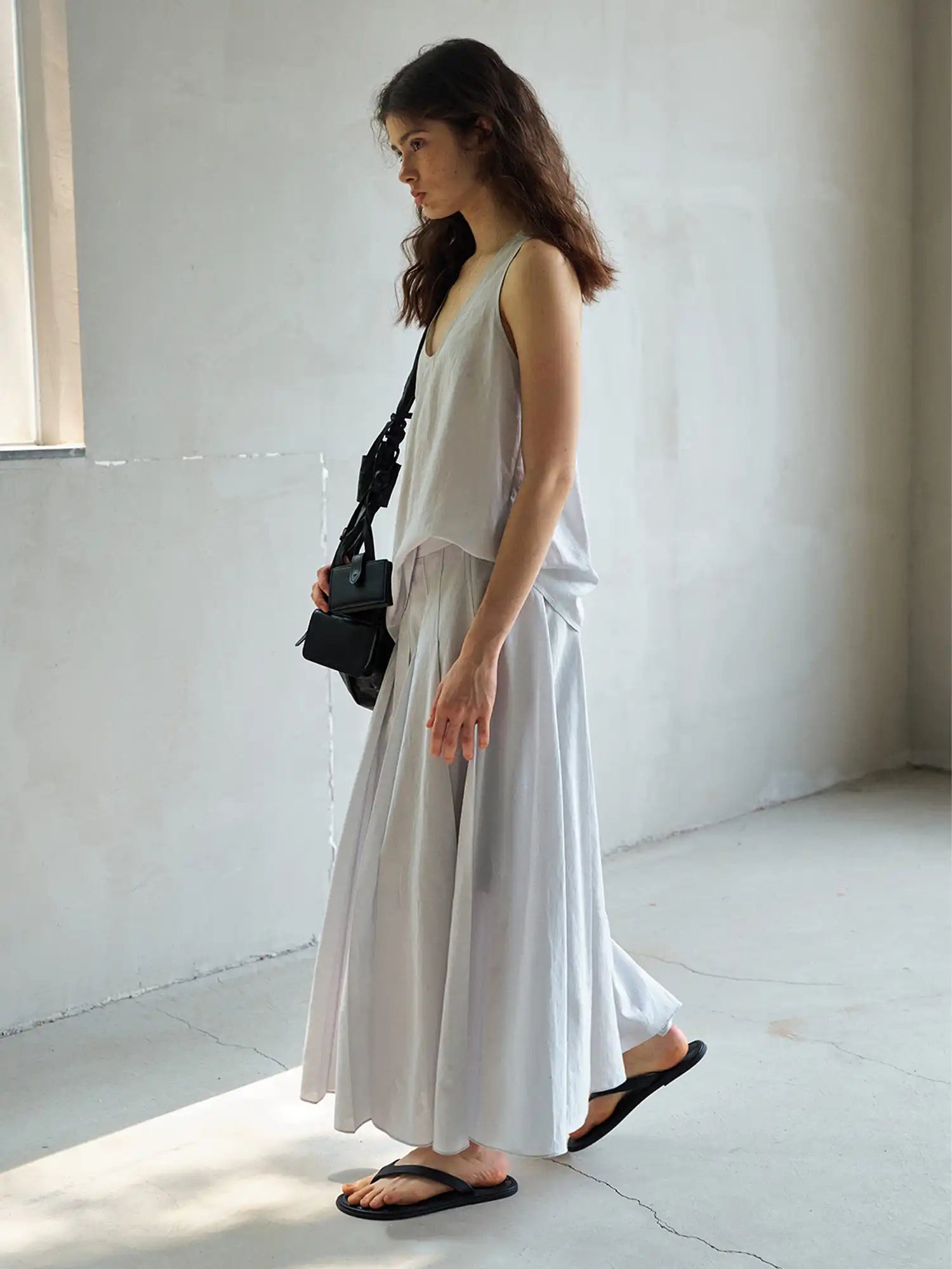 CantonCollective Design Pleated Panel Linen-Blend Midi Skirt | Canton Collective