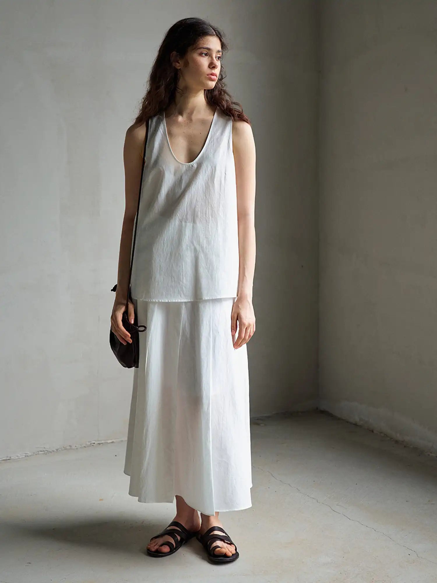CantonCollective Design Pleated Panel Linen-Blend Midi Skirt | Canton Collective