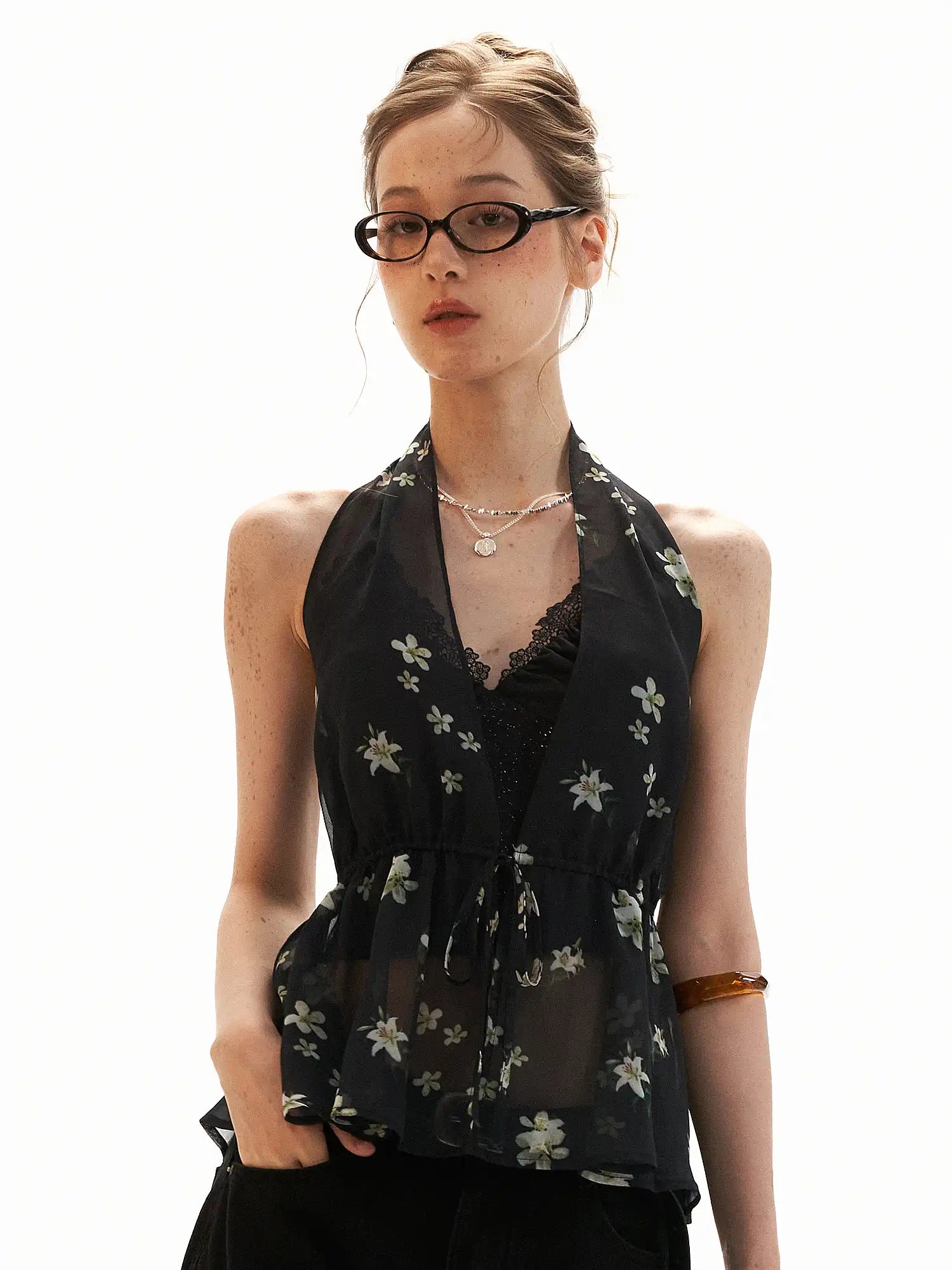 MAMC Plunging V-Neck Chiffon Halter Top | Canton Collective