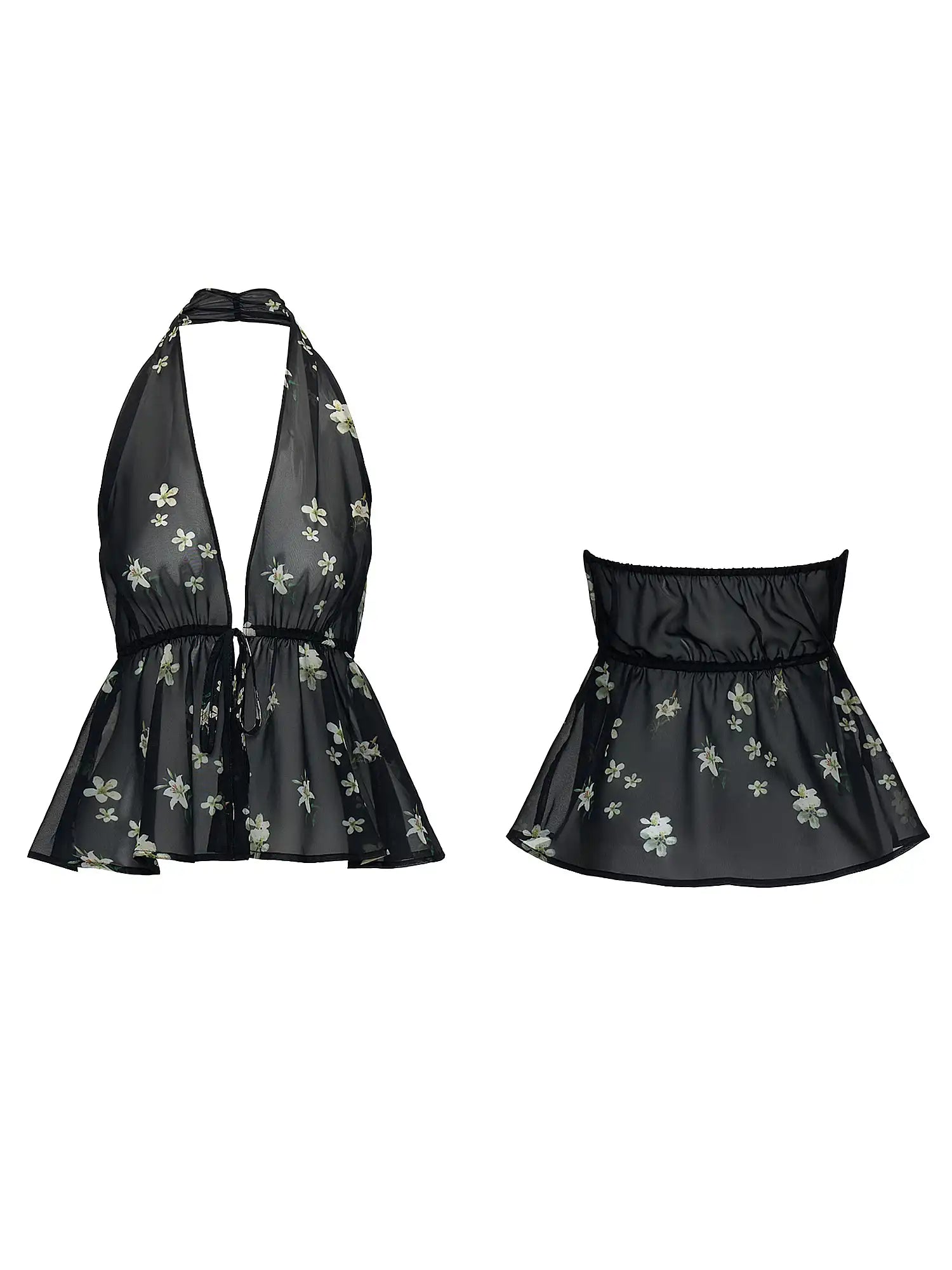 MAMC Plunging V-Neck Chiffon Halter Top | Canton Collective