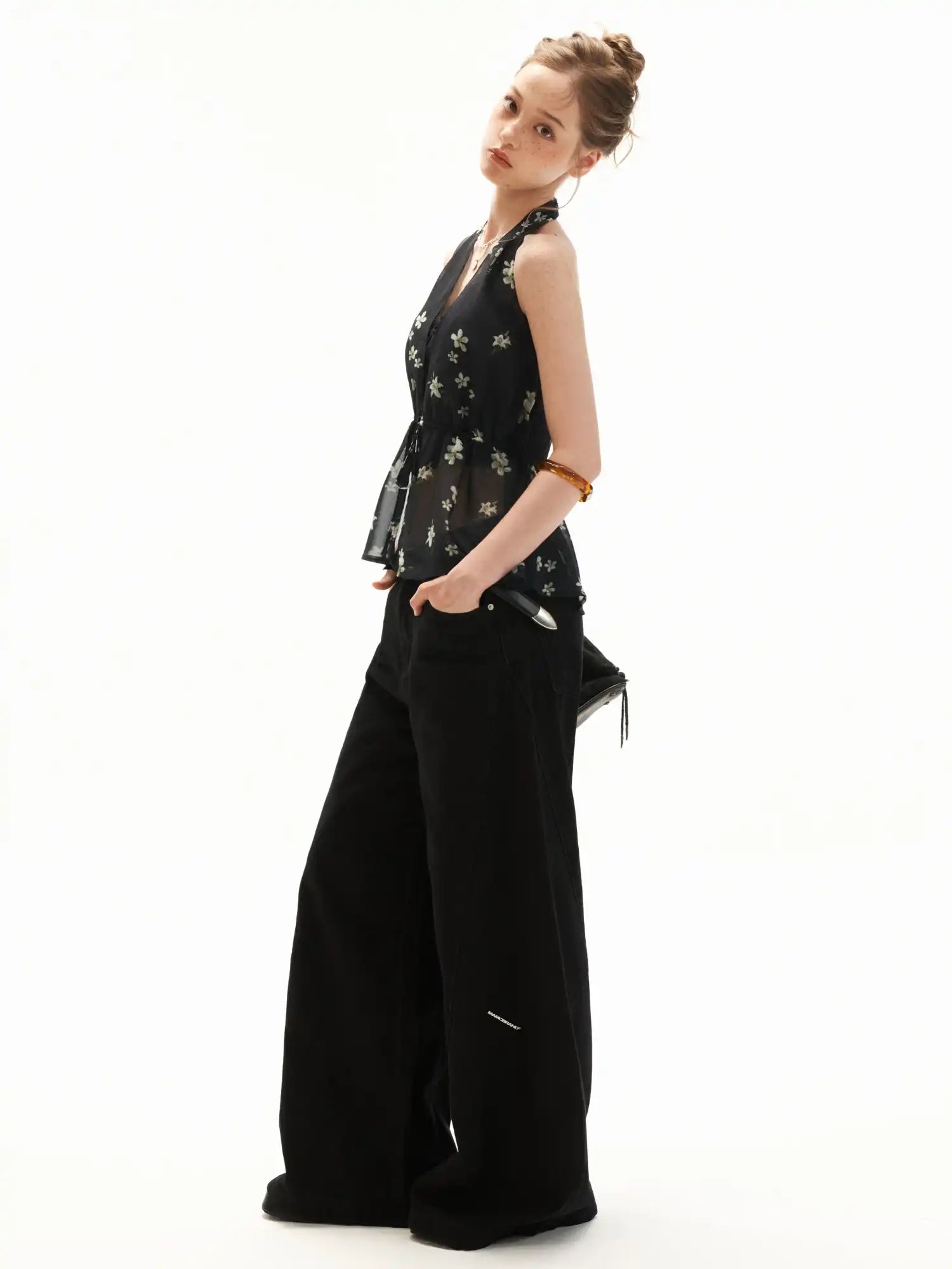 MAMC Plunging V-Neck Chiffon Halter Top | Canton Collective