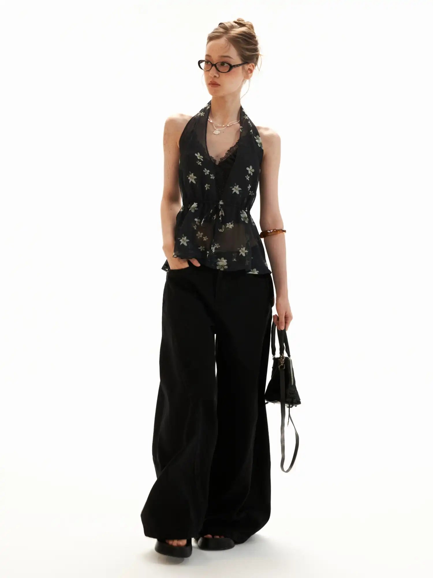 MAMC Plunging V-Neck Chiffon Halter Top | Canton Collective