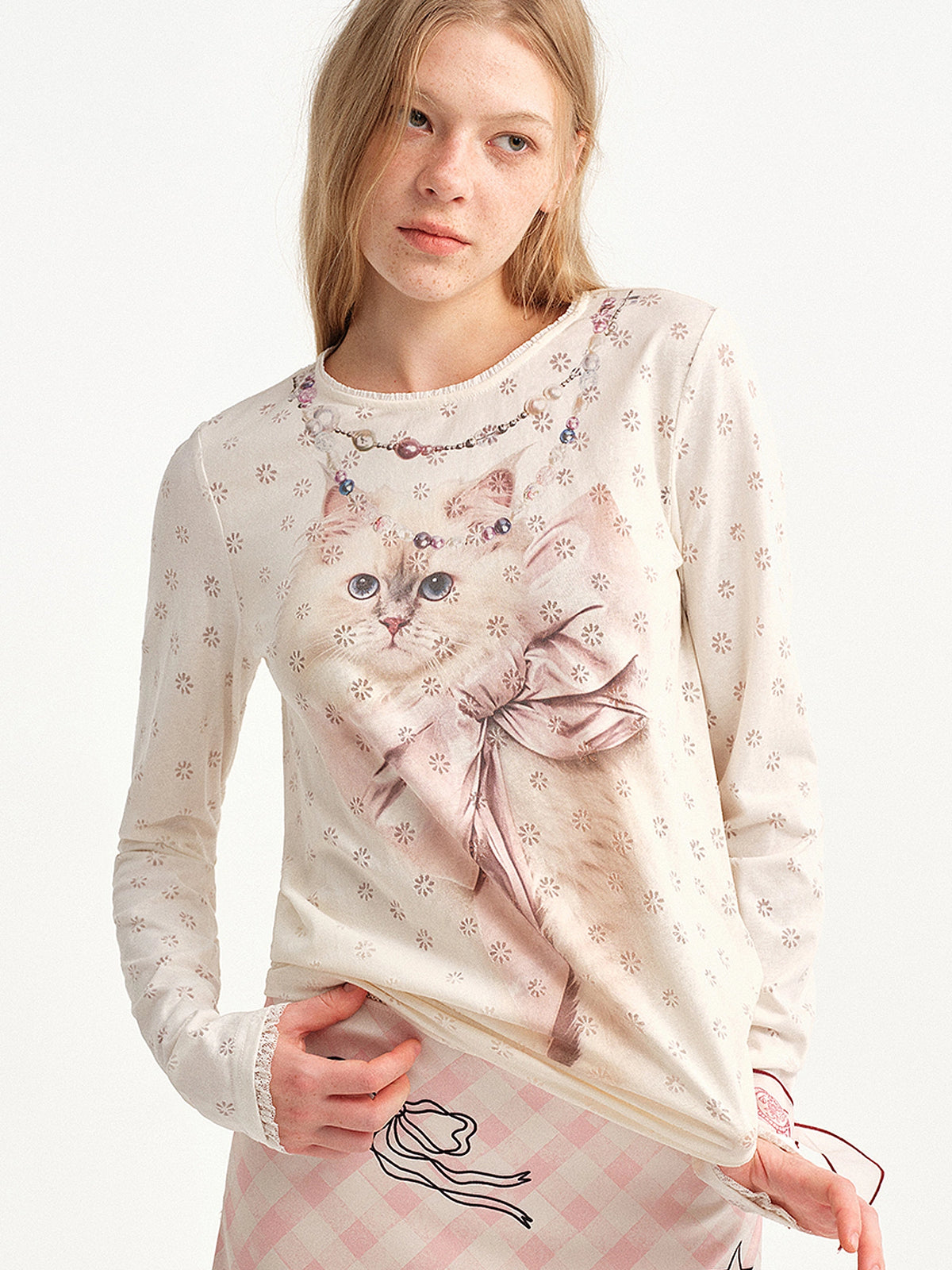 Outtheblue Pointelle Knit Fitted Long Sleeve Top | Canton Collective
