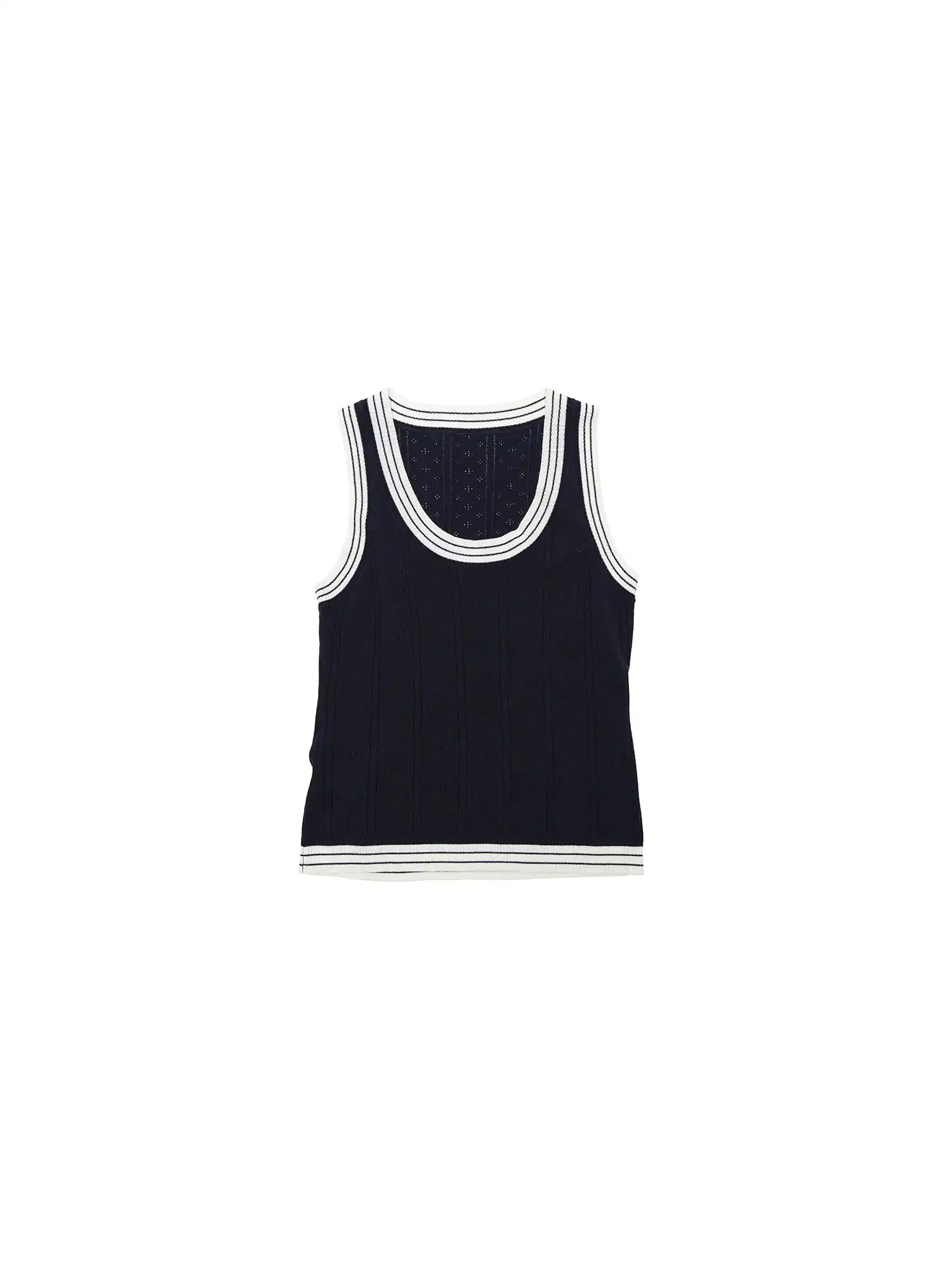 CantonCollective Design Pointelle Knit Top with Contrast Trim Sleeveless | Canton Collective