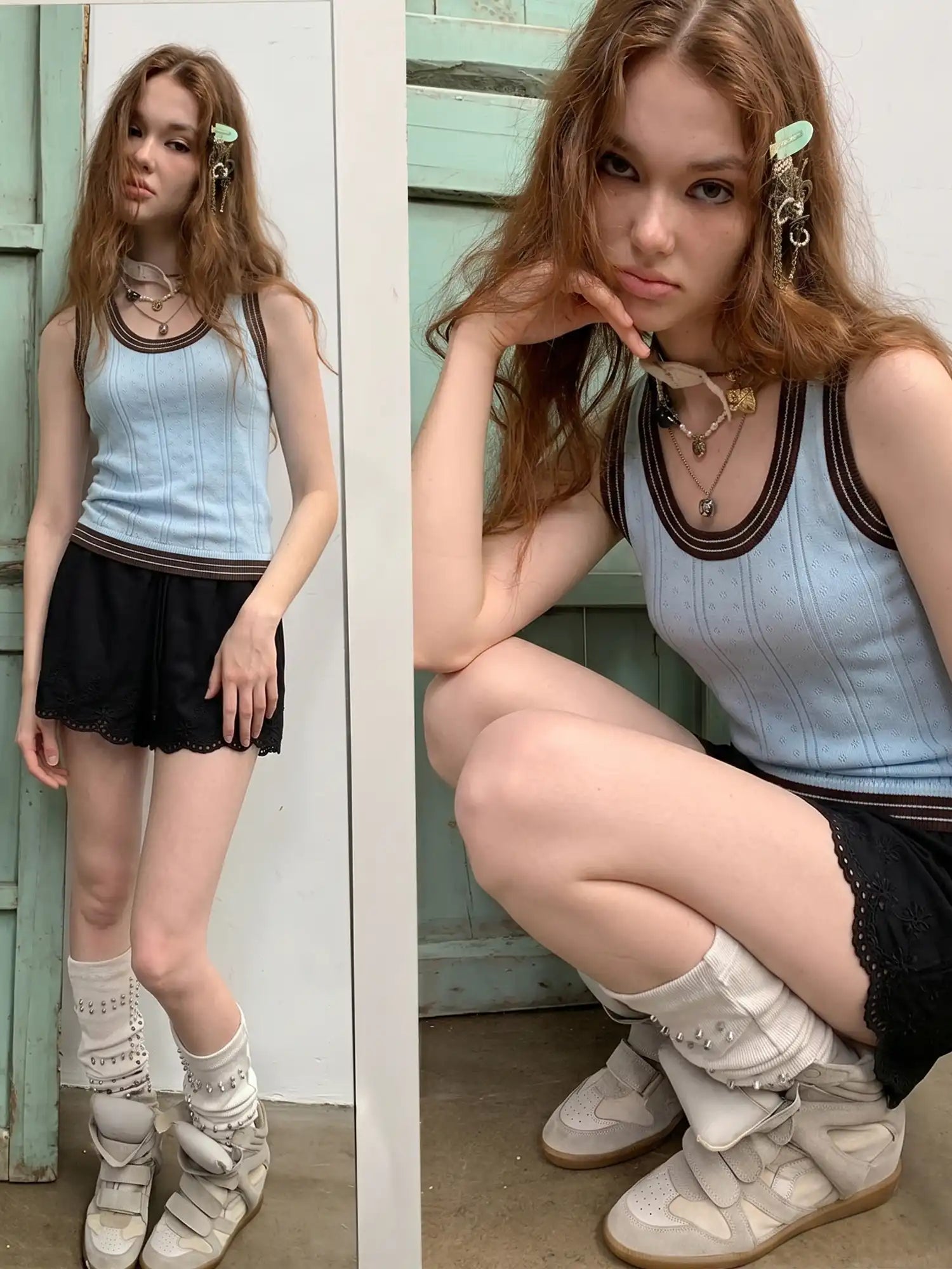 CantonCollective Design Pointelle Knit Top with Contrast Trim Sleeveless | Canton Collective