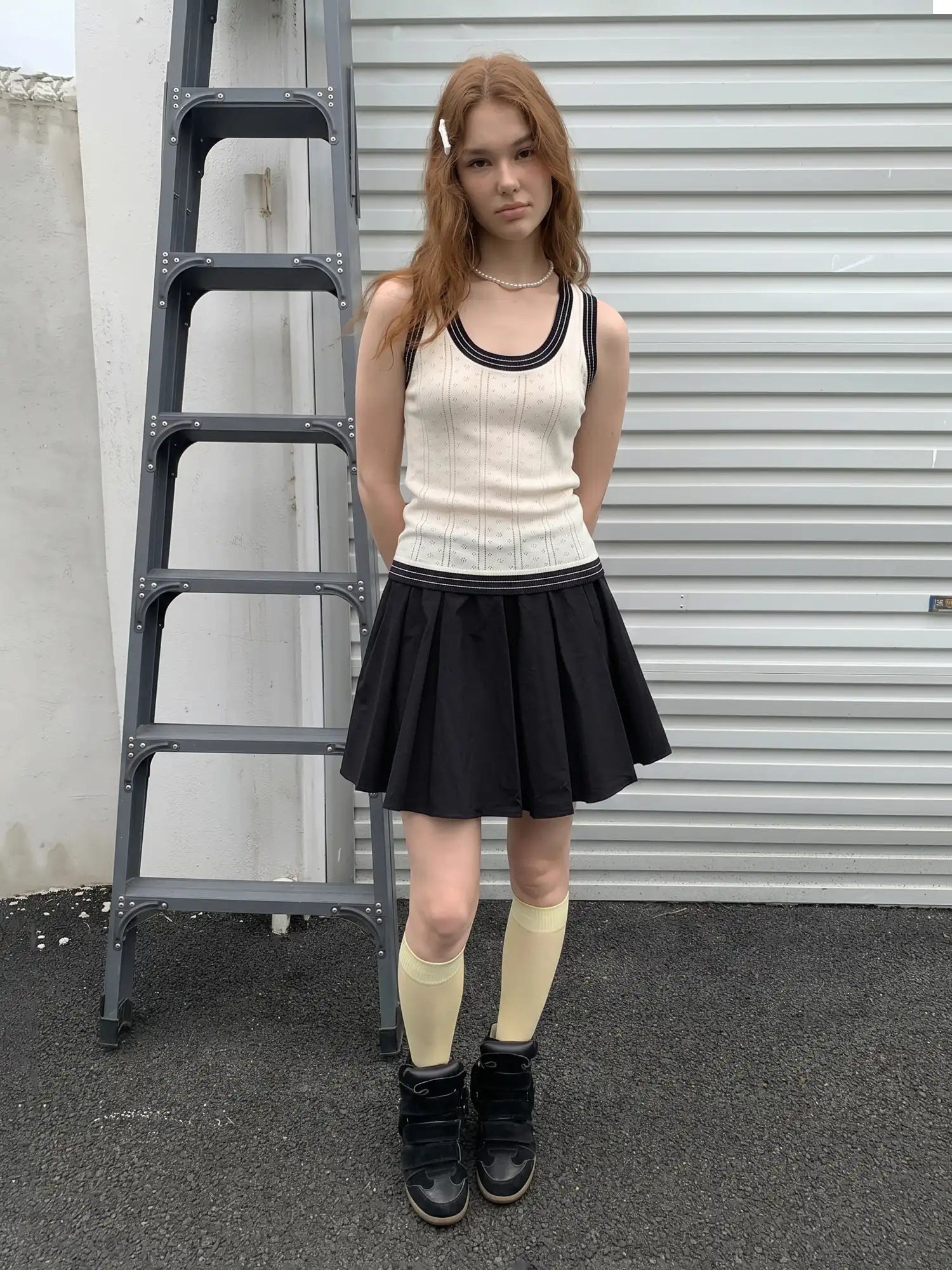 CantonCollective Design Pointelle Knit Top with Contrast Trim Sleeveless | Canton Collective