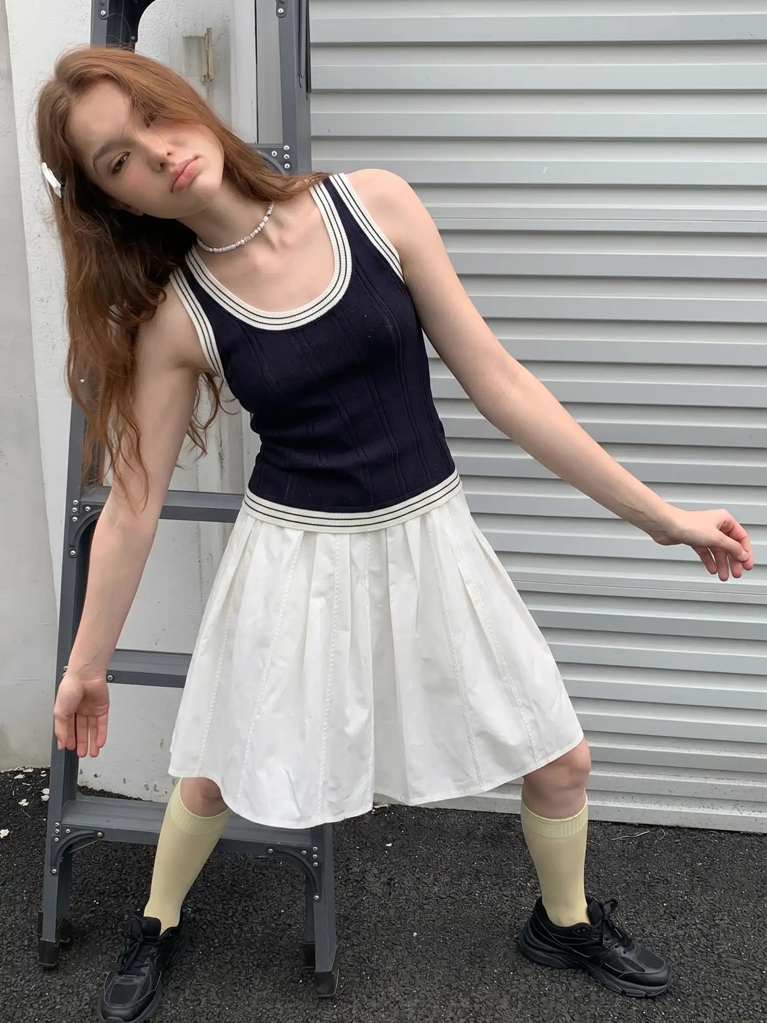 CantonCollective Design Pointelle Knit Top with Contrast Trim Sleeveless | Canton Collective