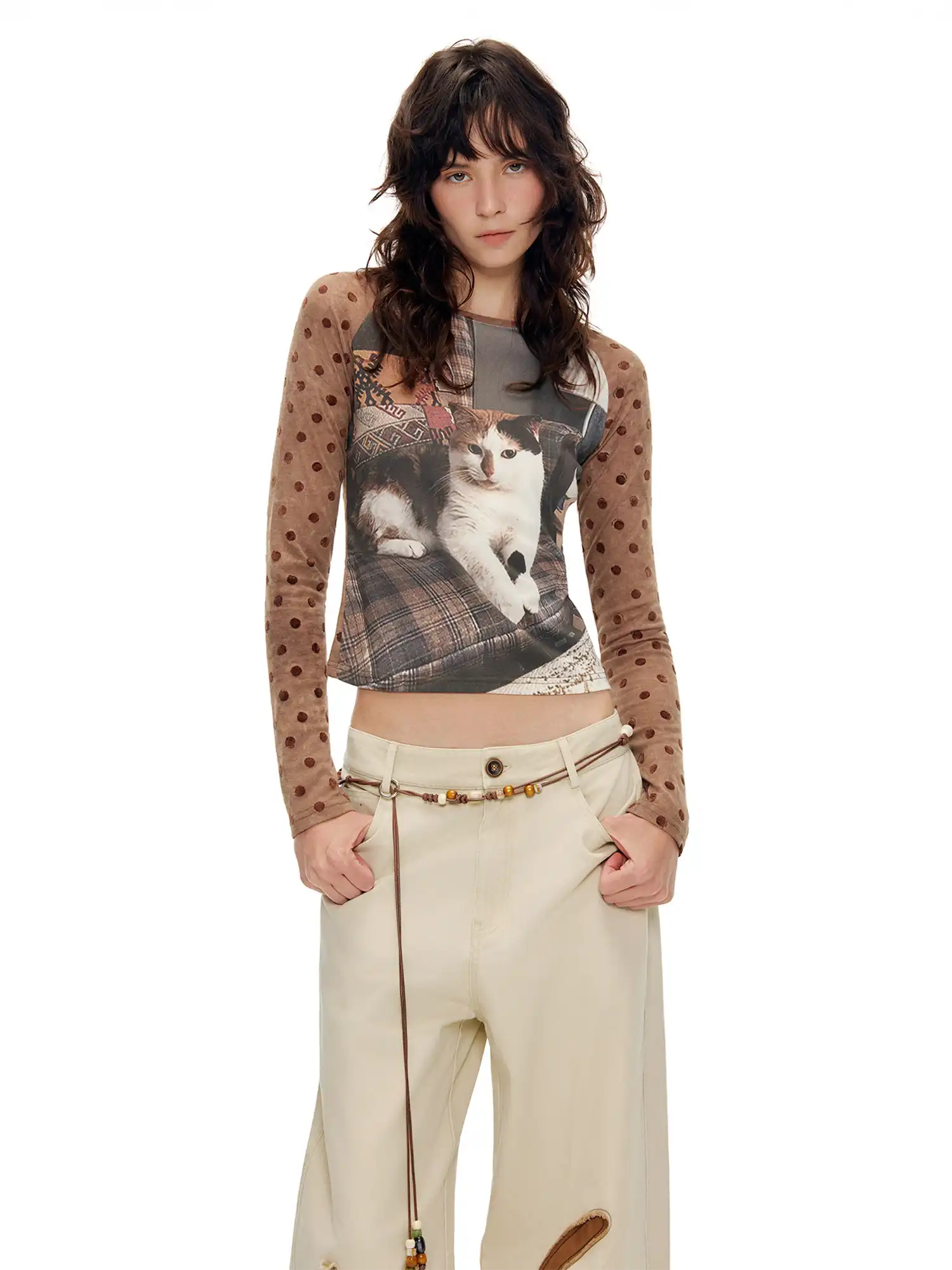 Outtheblue Polka Dot Cat Long Sleeve Knit Top | Canton Collective