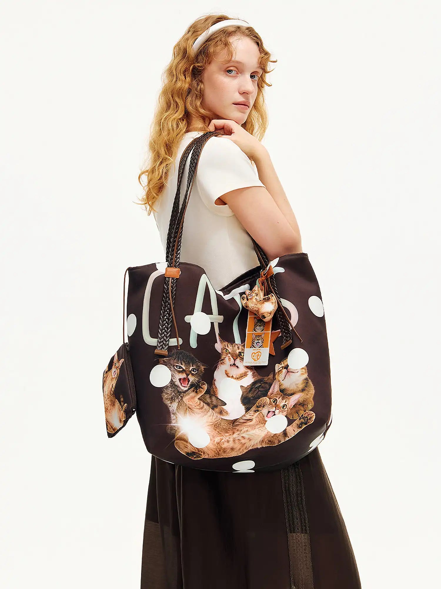 Outtheblue Polka Dot Cat Large Capacity Tote Bag | Canton Collective