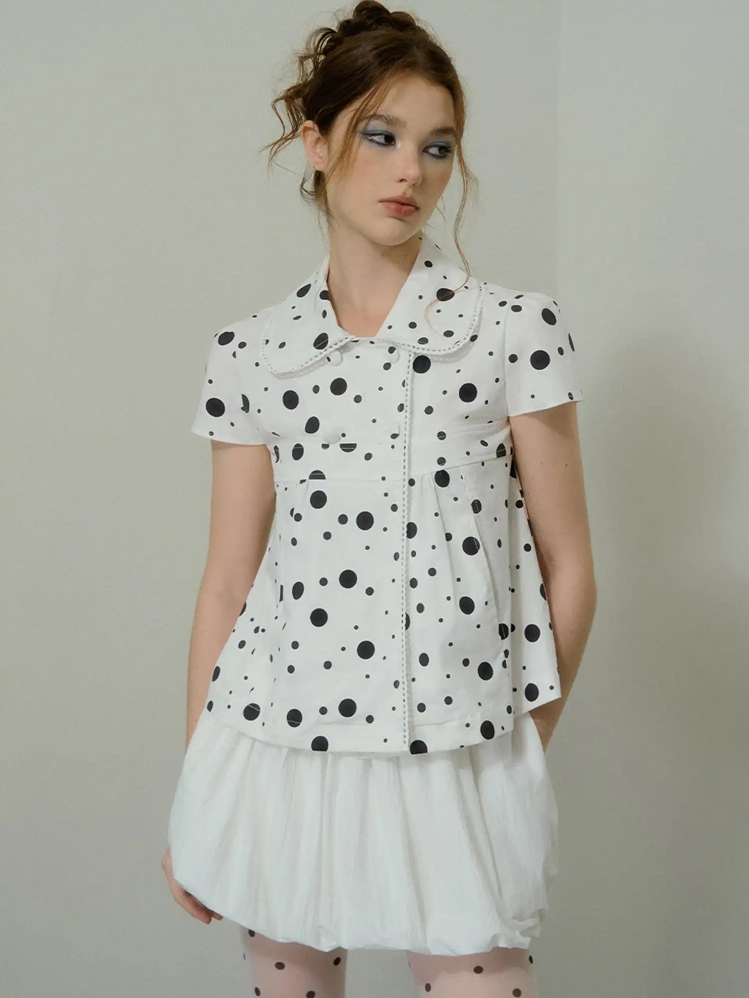 Deleteex Polka Dot Cotton Puff Sleeve Peplum Top | Canton Collective