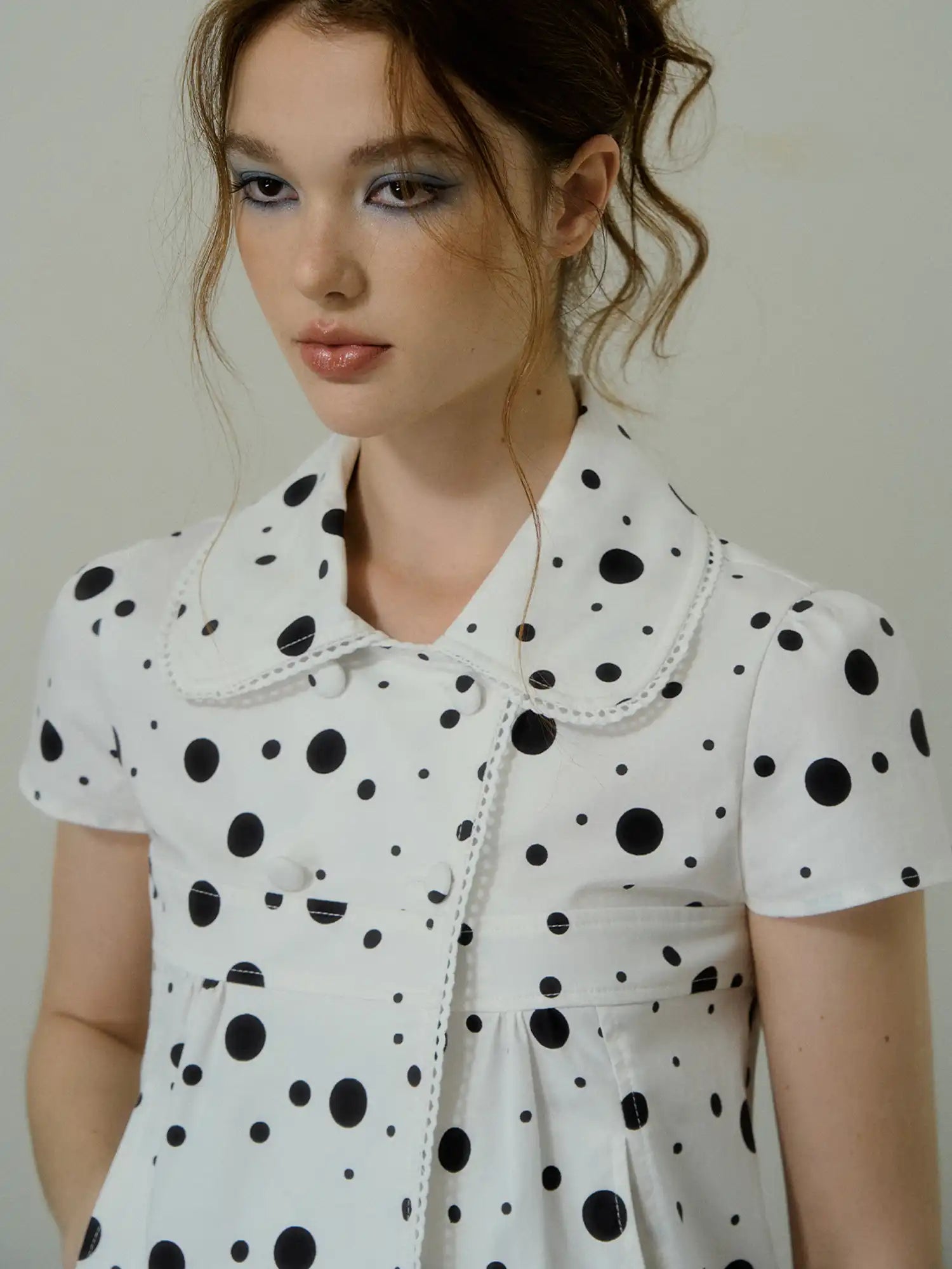 Deleteex Polka Dot Cotton Puff Sleeve Peplum Top | Canton Collective