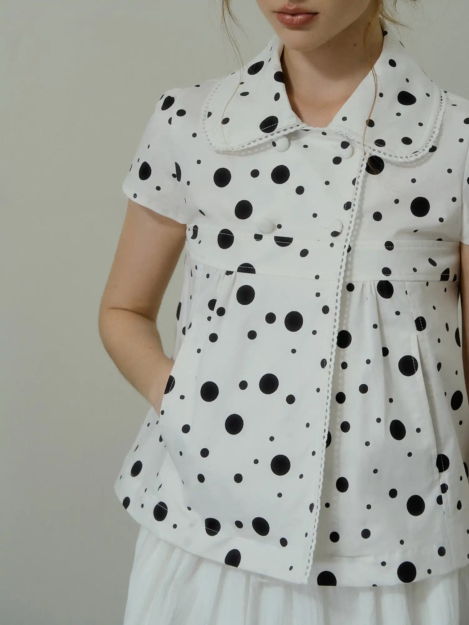 Deleteex Polka Dot Cotton Puff Sleeve Peplum Top | Canton Collective