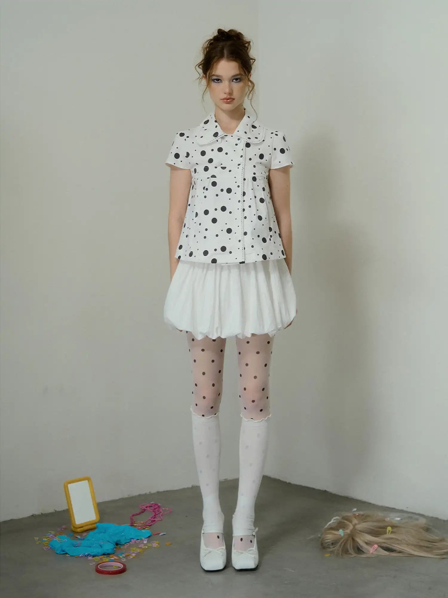 Deleteex Polka Dot Cotton Puff Sleeve Peplum Top | Canton Collective