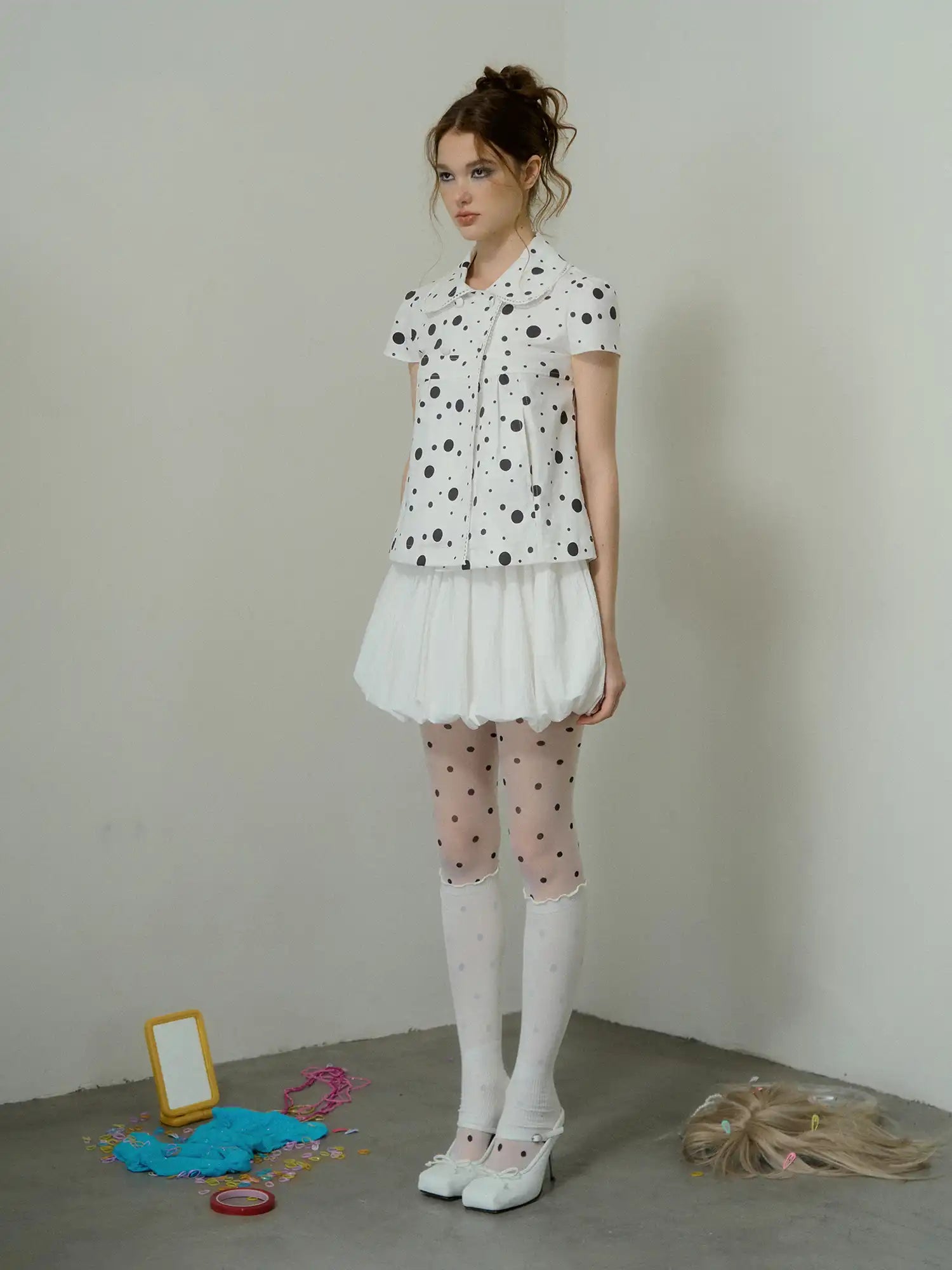 Deleteex Polka Dot Cotton Puff Sleeve Peplum Top | Canton Collective