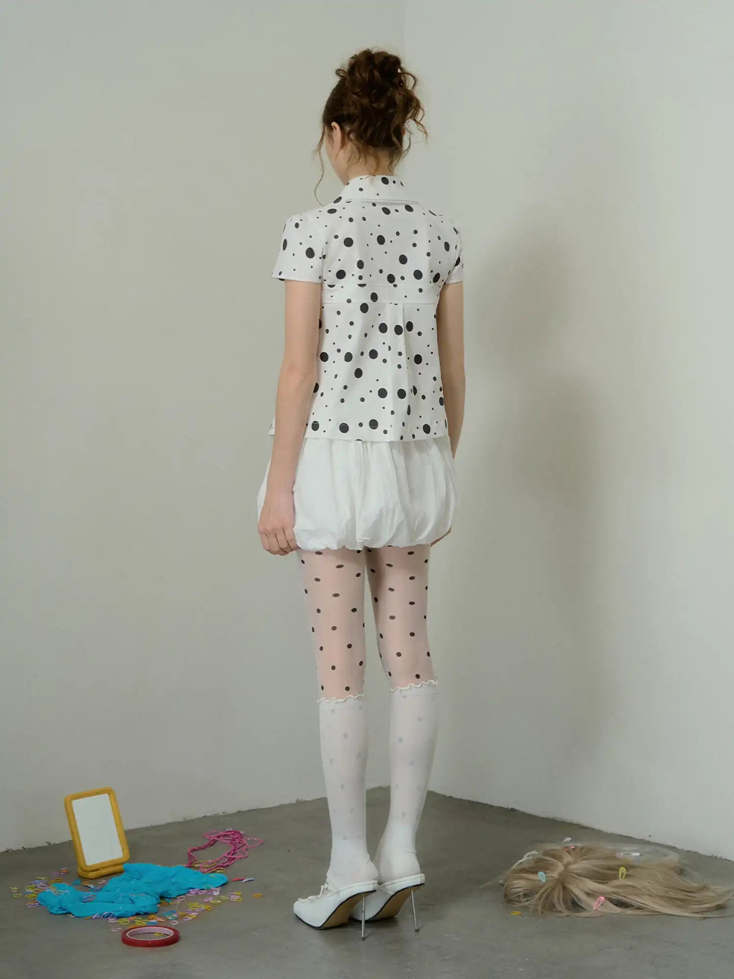 Deleteex Polka Dot Cotton Puff Sleeve Peplum Top | Canton Collective