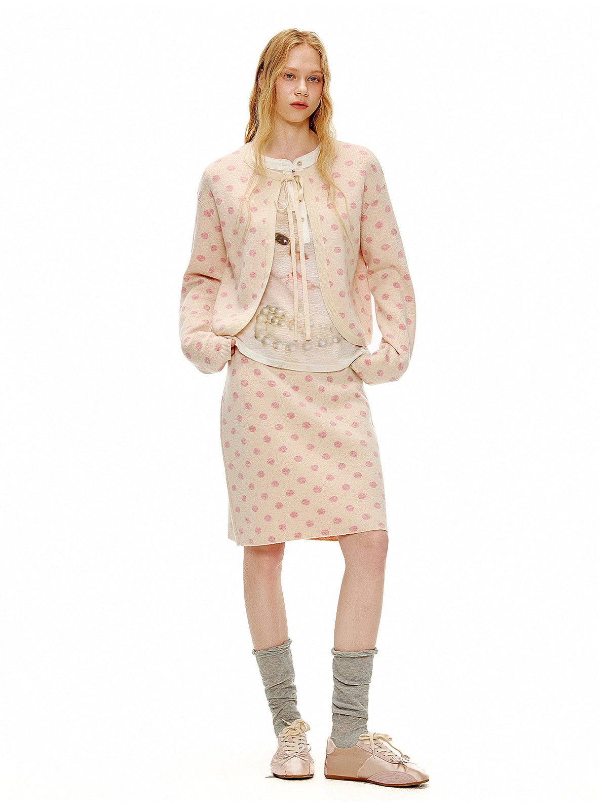 Outtheblue Polka Dot Jacquard Knit Pencil Skirt | Canton Collective
