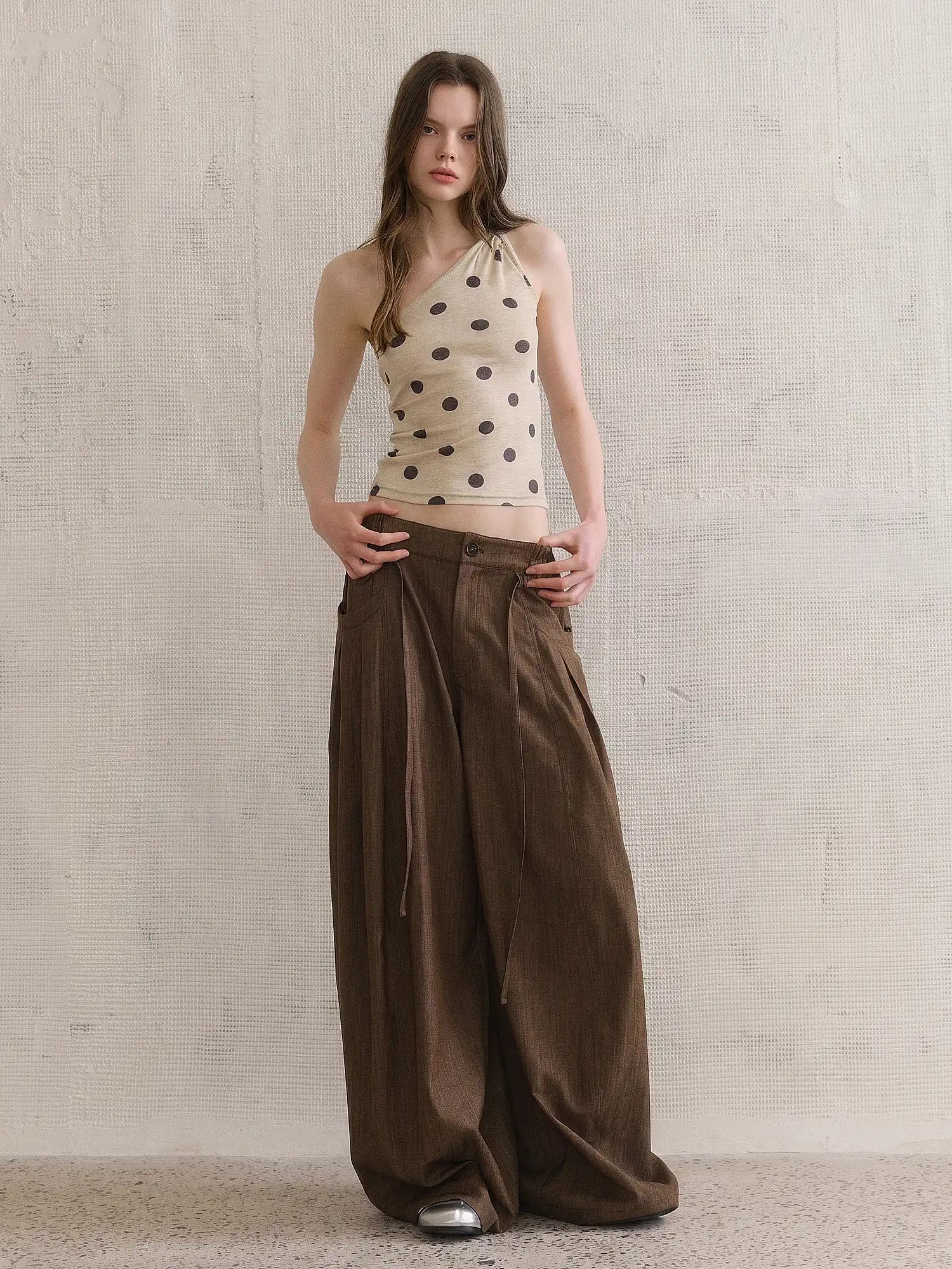 CantonCollective Design Polka Dot Knotted Asymmetrical One Shoulder Top | Canton Collective
