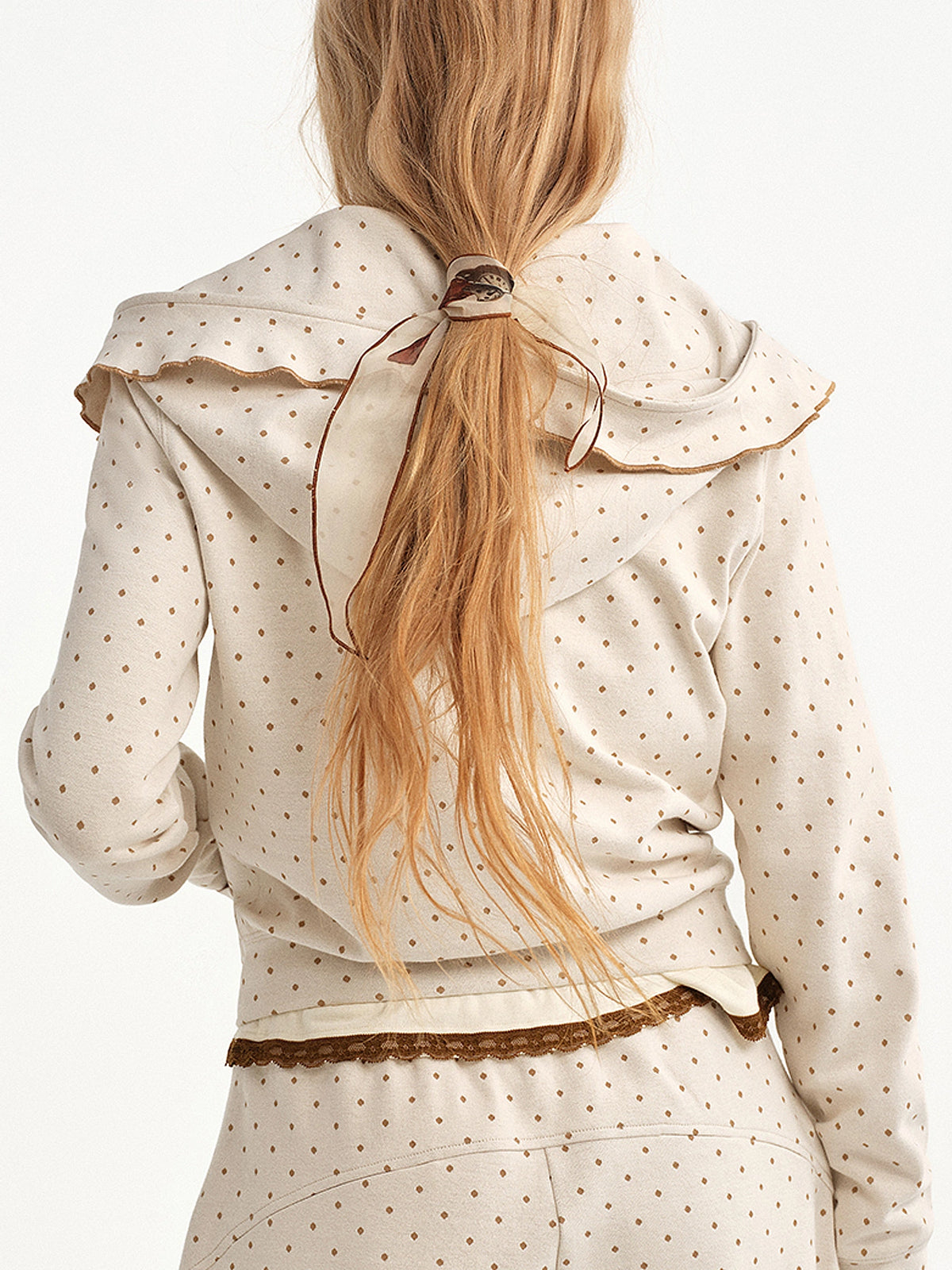 Outtheblue Polka Dot Ruffle Zip Up Cropped Hoodie | Canton Collective