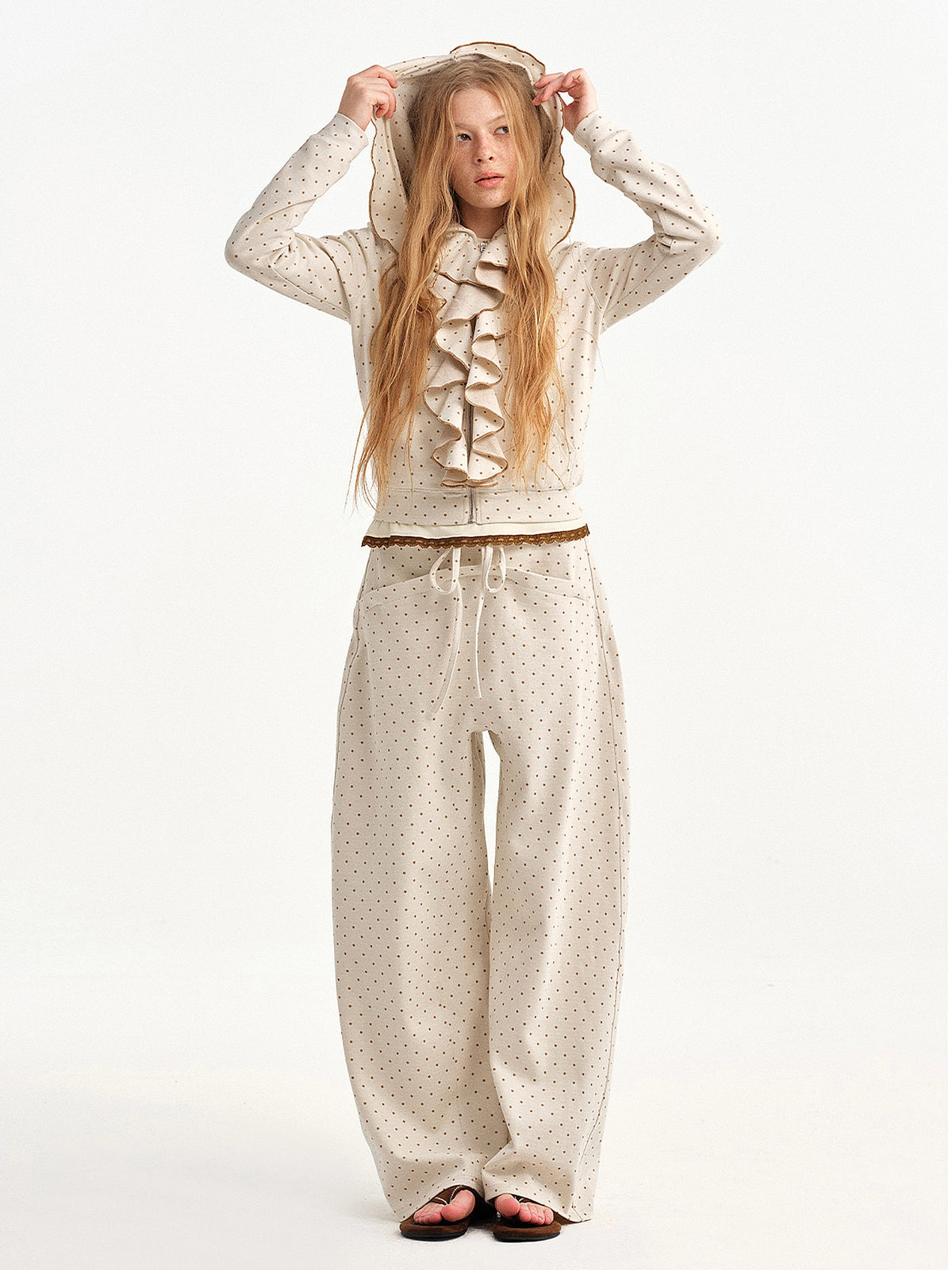 Outtheblue Polka Dot Ruffle Zip Up Cropped Hoodie | Canton Collective