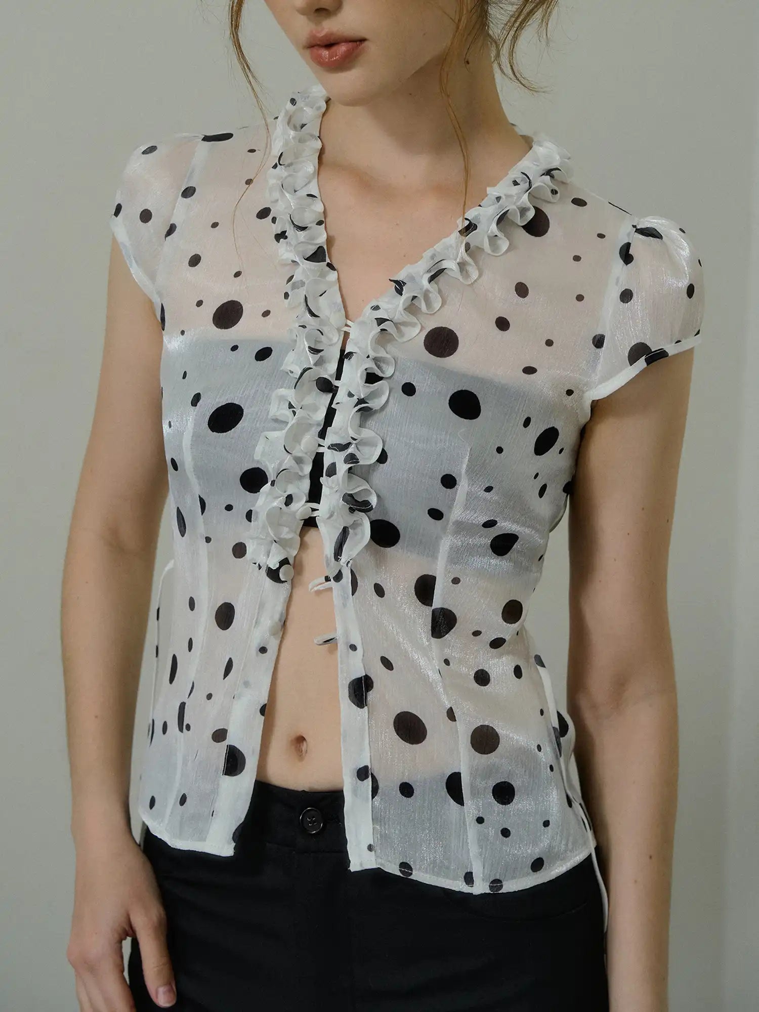 Deleteex Polka Dot Semi-Sheer Chiffon Blouse | Canton Collective