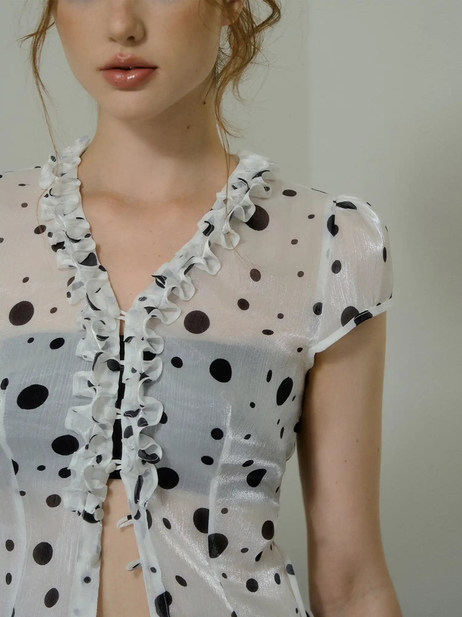 Deleteex Polka Dot Semi-Sheer Chiffon Blouse | Canton Collective