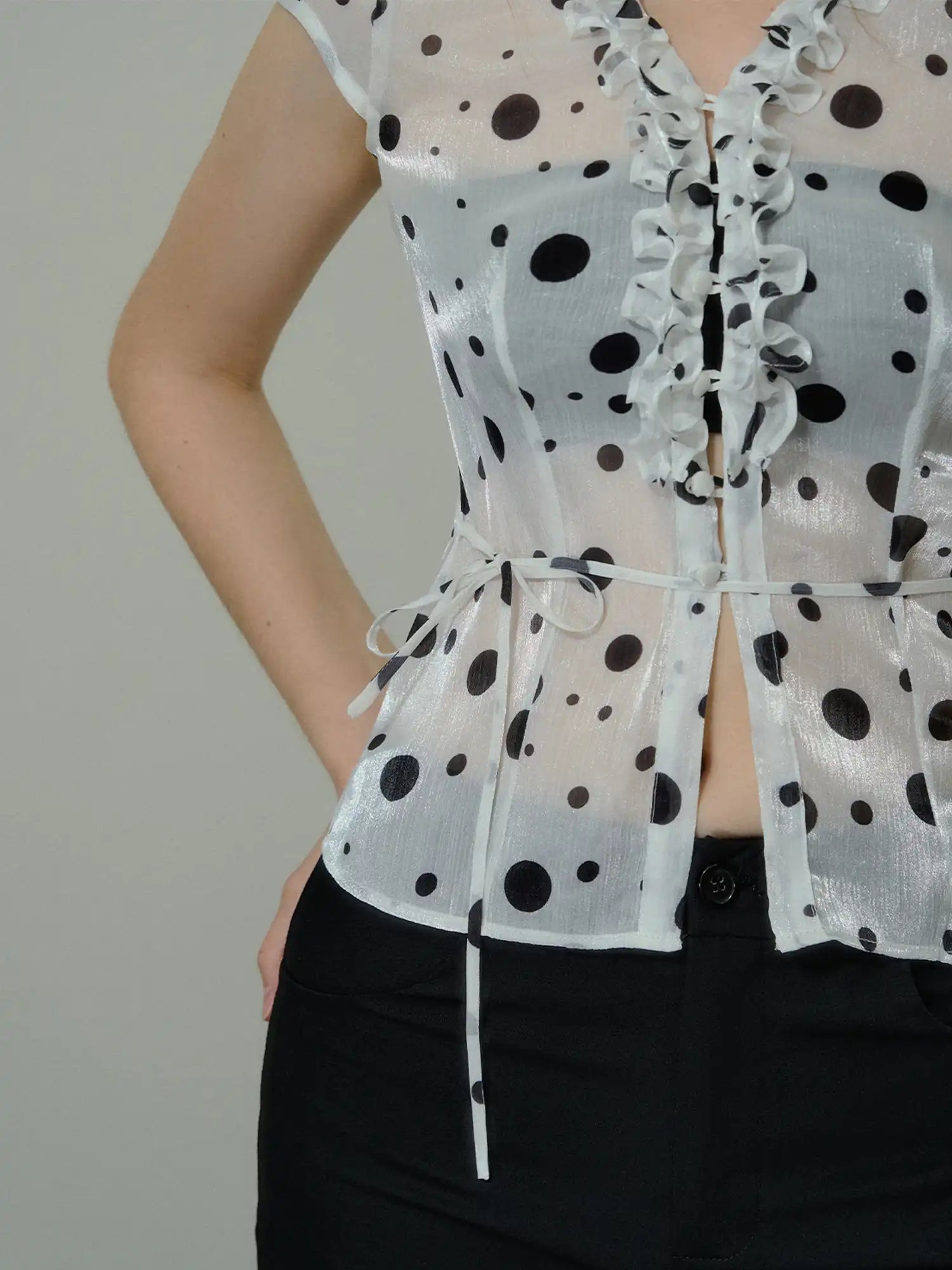 Deleteex Polka Dot Semi-Sheer Chiffon Blouse | Canton Collective