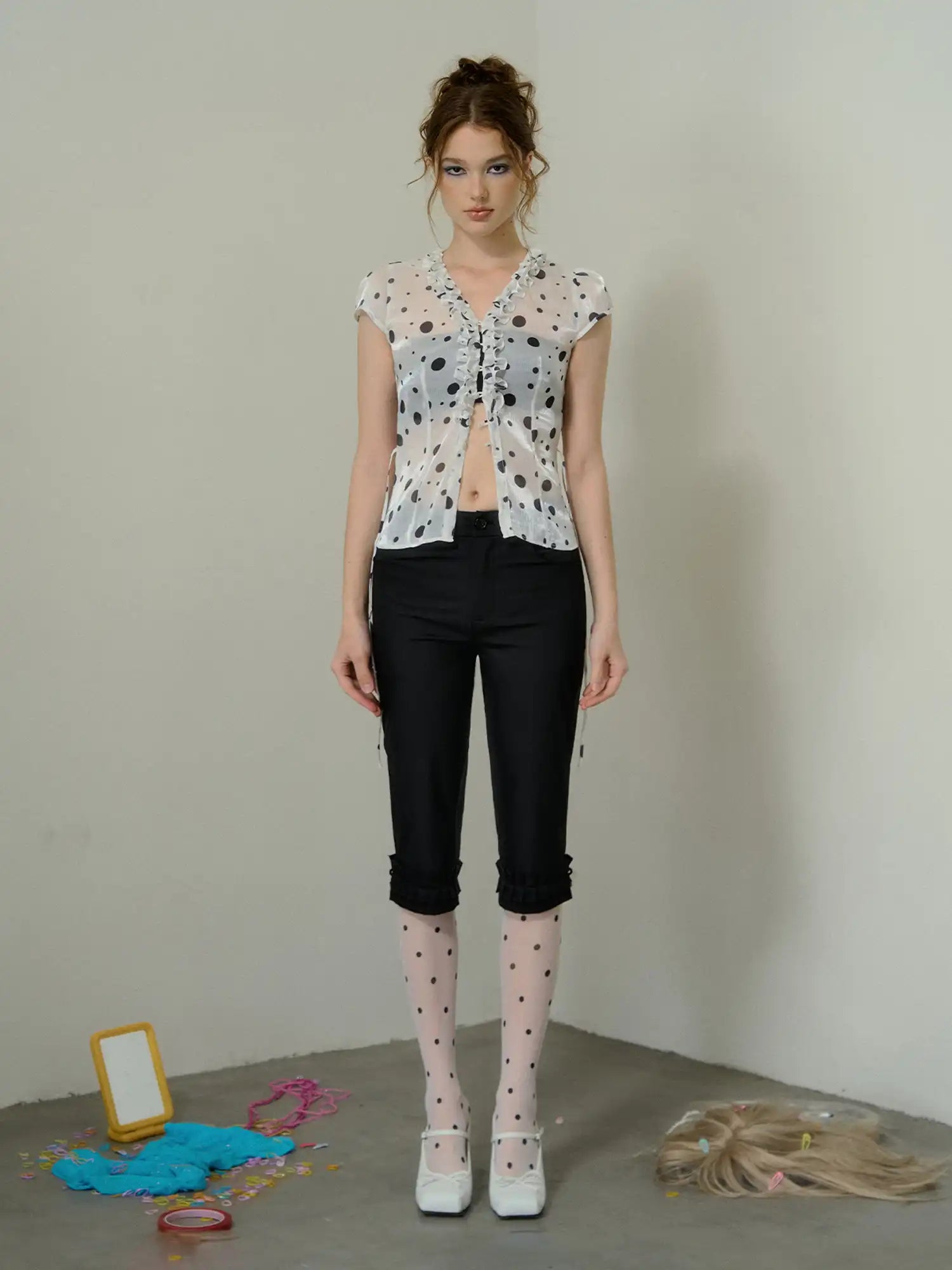 Deleteex Polka Dot Semi-Sheer Chiffon Blouse | Canton Collective