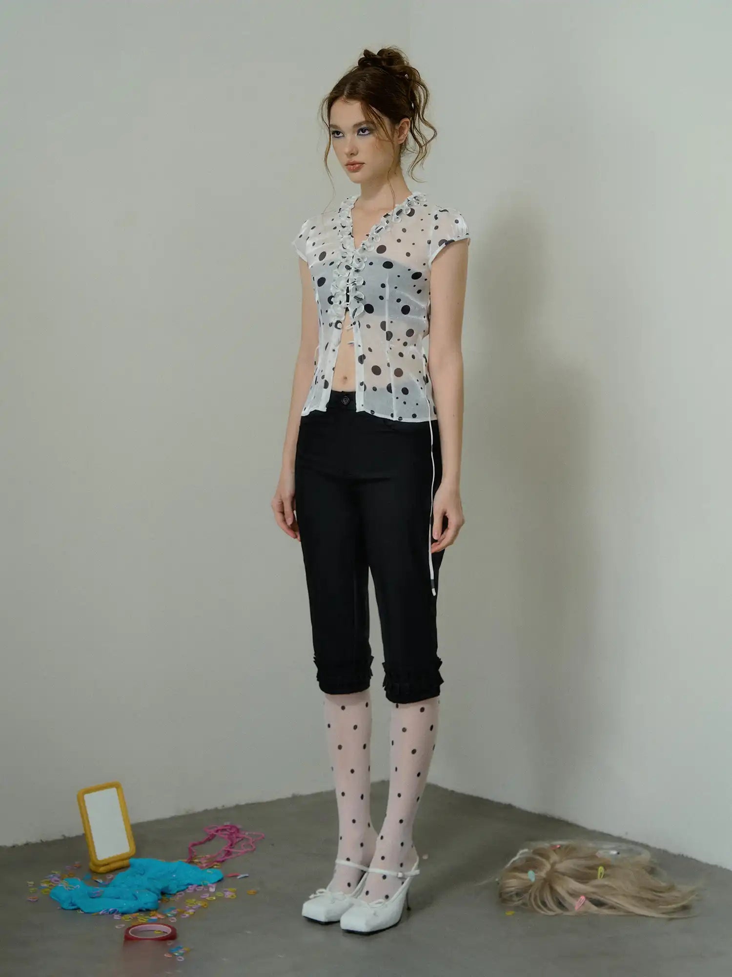 Deleteex Polka Dot Semi-Sheer Chiffon Blouse | Canton Collective