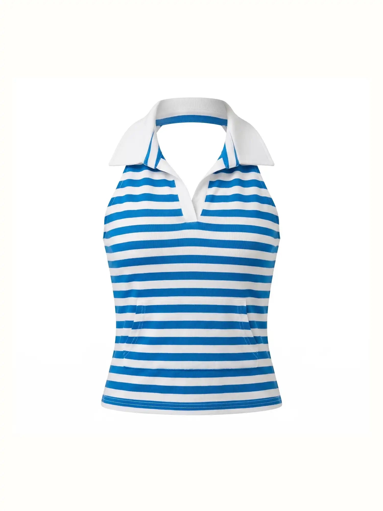 Muse Naps Polo Collar Striped Halter Open Back Top | Canton Collective