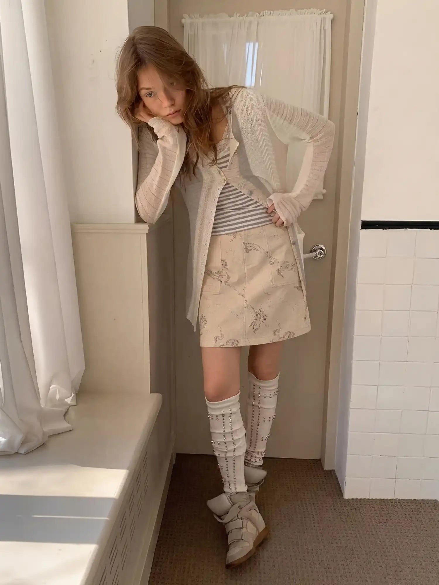 CantonCollective Design Pony Line Art A-Line Mini Skirt With Utility Pockets In Canvas | Canton Collective