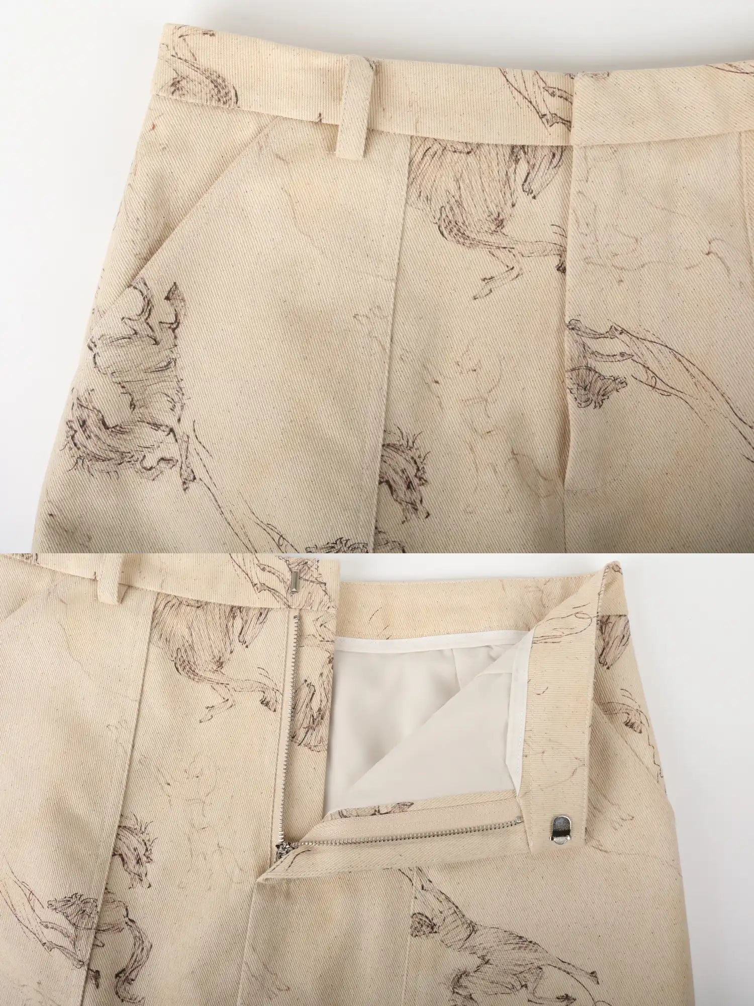 CantonCollective Design Pony Line Art A-Line Mini Skirt With Utility Pockets In Canvas | Canton Collective