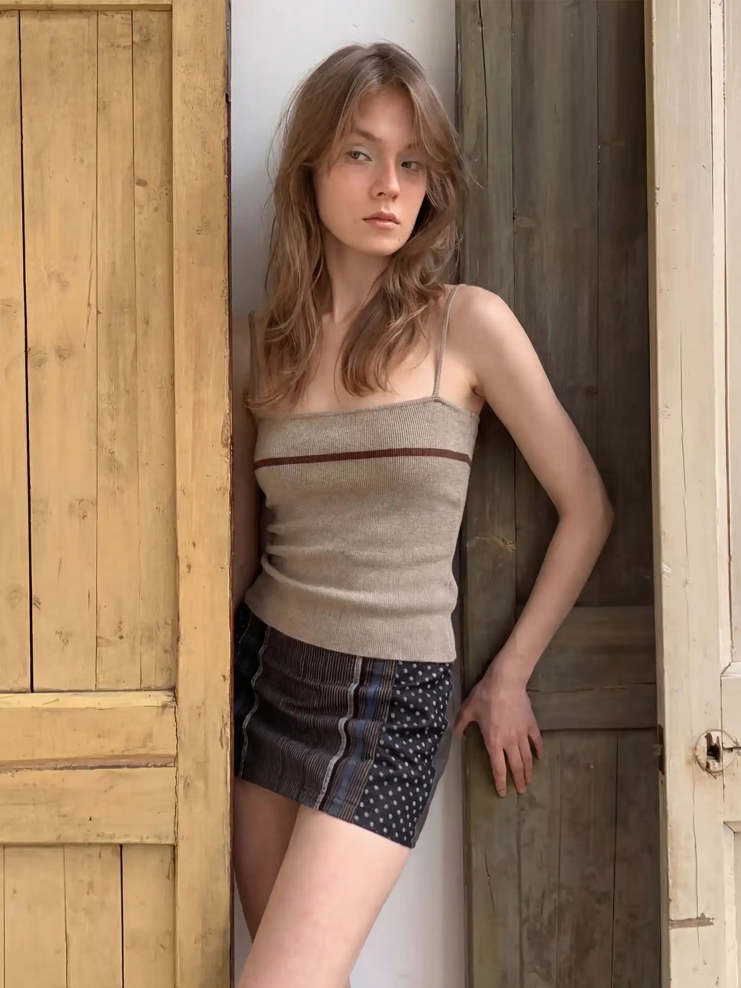 CantonCollective Design Premium Soft Wool Camisole Top With Minimalist Horizontal Stripe | Canton Collective