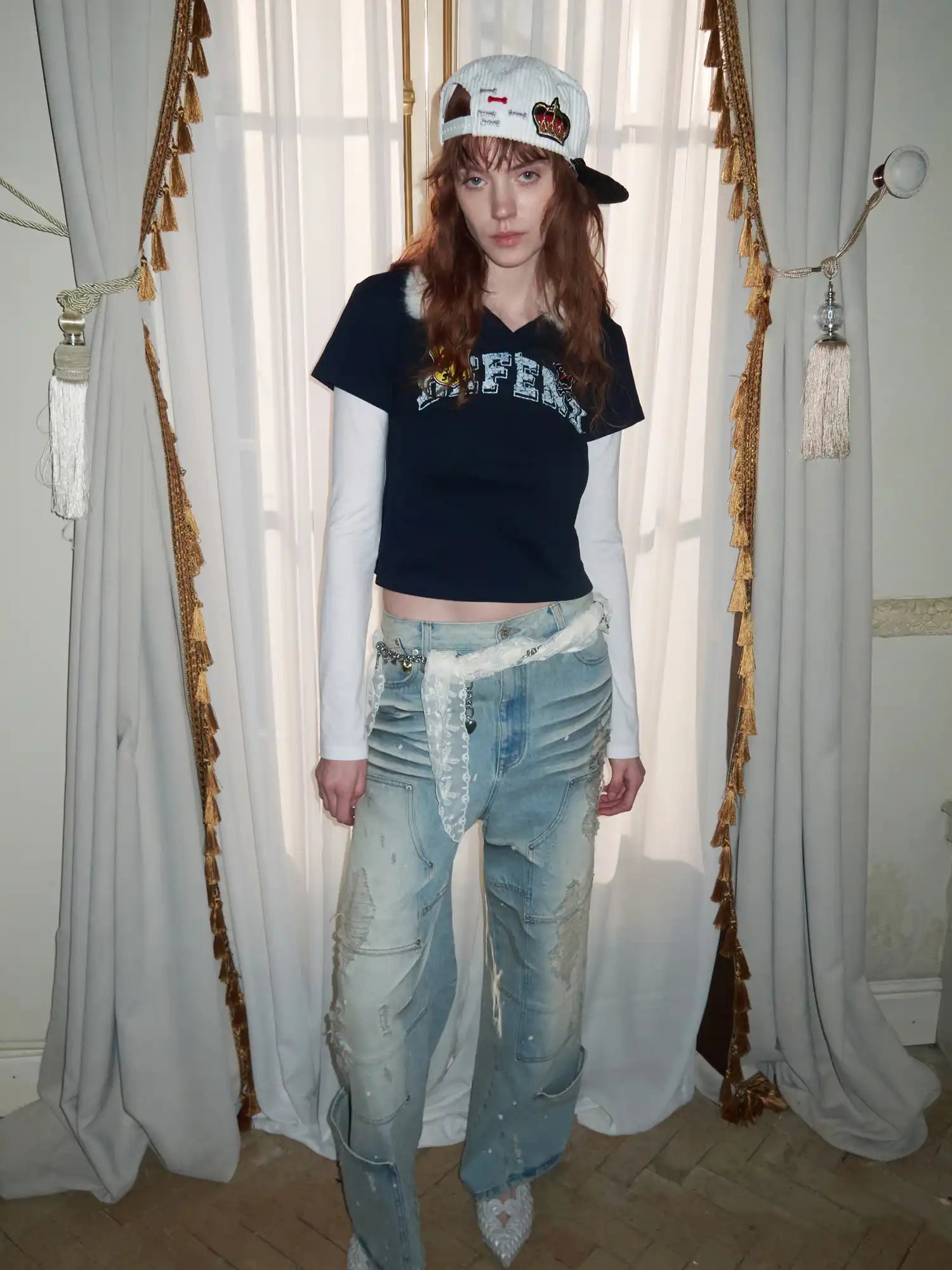 1Jinn Studio Preppy Y2K Cropped Polo with Detachable Fur Collar | Canton Collective