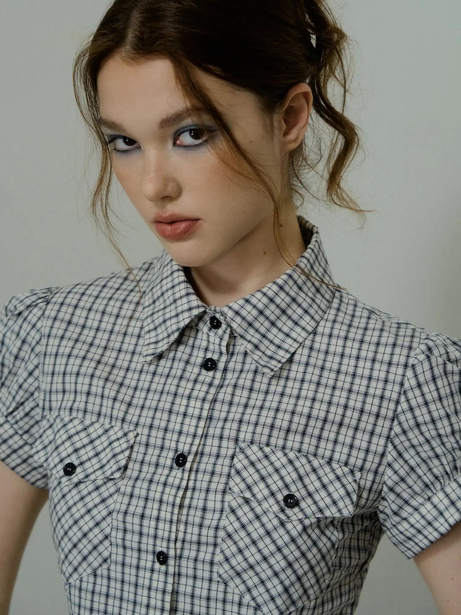 Deleteex Puff Sleeve Cotton Gingham Crop Top | Canton Collective