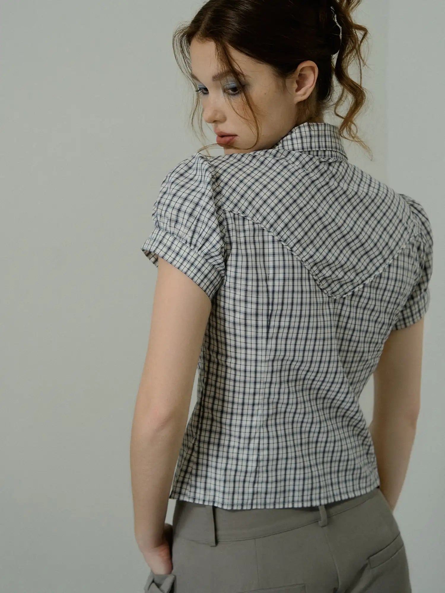 Deleteex Puff Sleeve Cotton Gingham Crop Top | Canton Collective