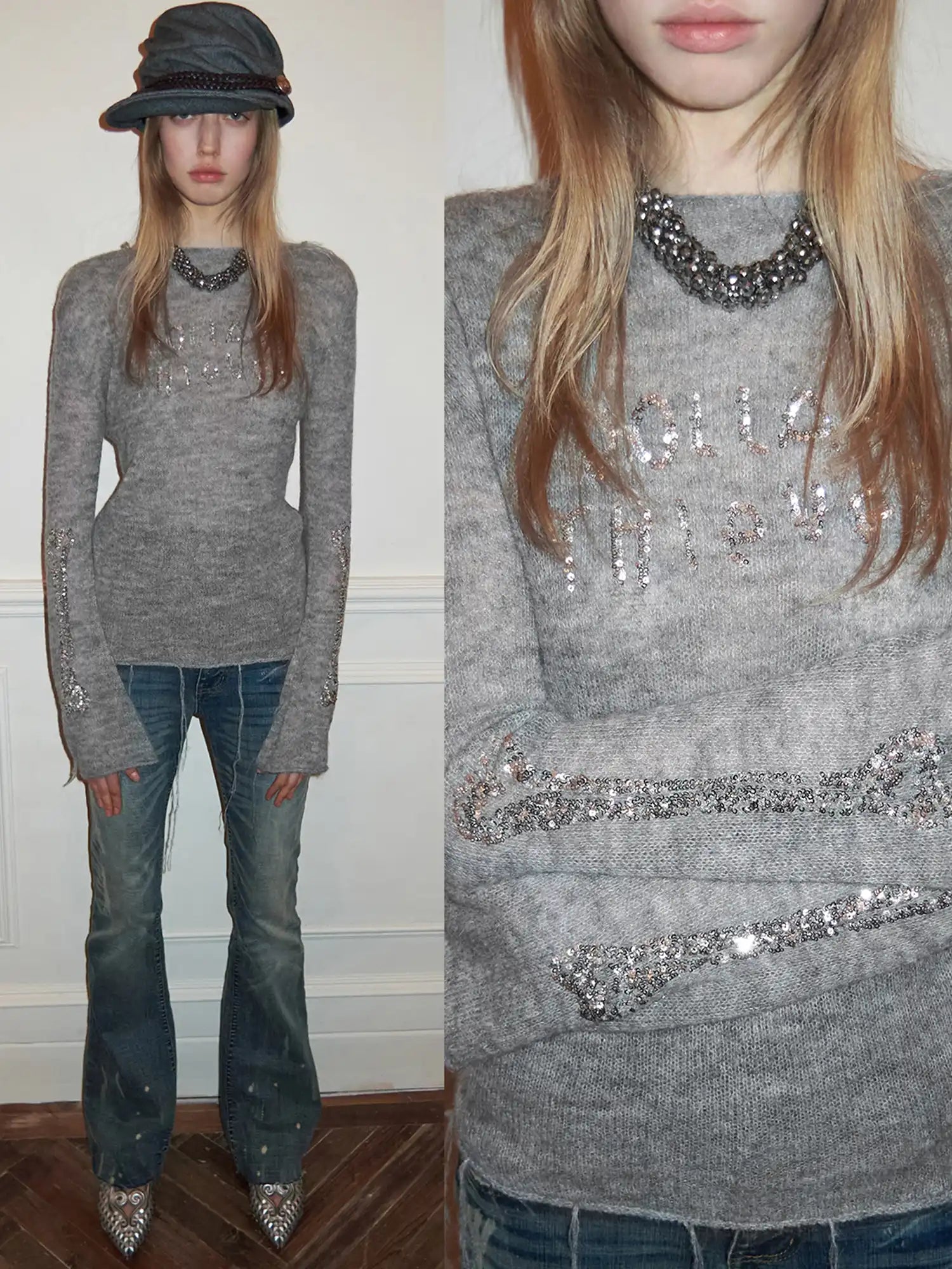 1Jinn Studio Punk Princess Skull Bone Bell Sleeve Sweater | Canton Collective