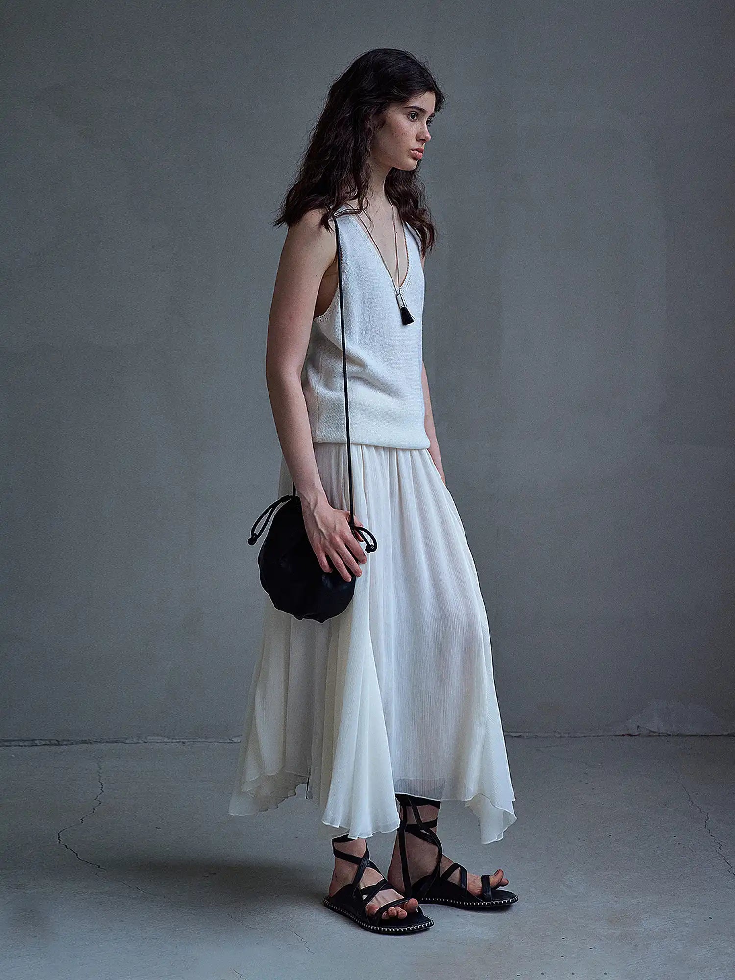 CantonCollective Design Raw Edge V-Neck Wool Blend Tank Top | Canton Collective