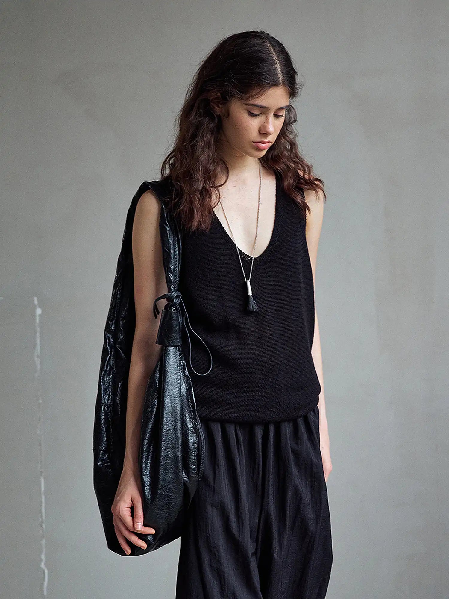 CantonCollective Design Raw Edge V-Neck Wool Blend Tank Top | Canton Collective