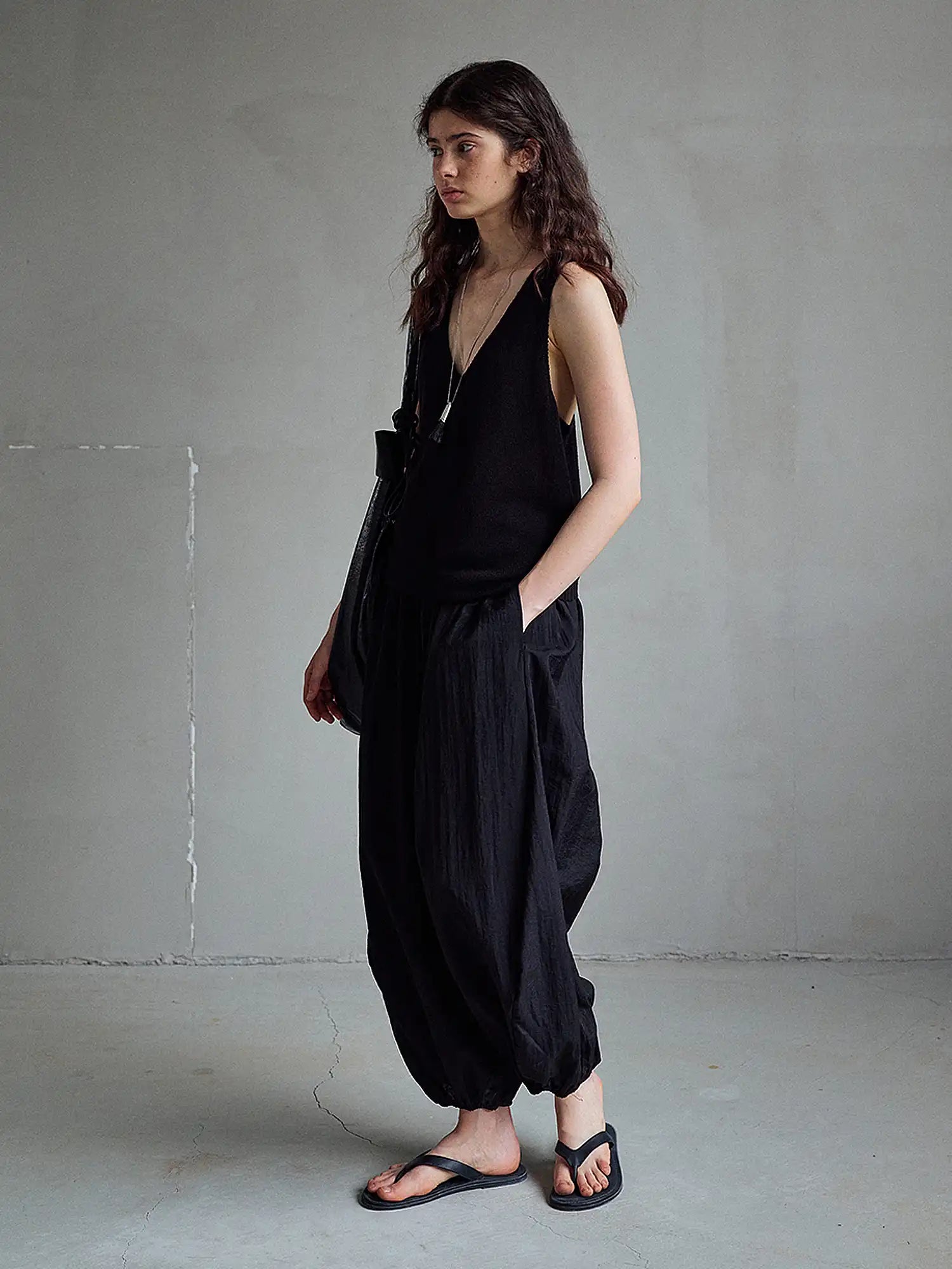 CantonCollective Design Raw Edge V-Neck Wool Blend Tank Top | Canton Collective