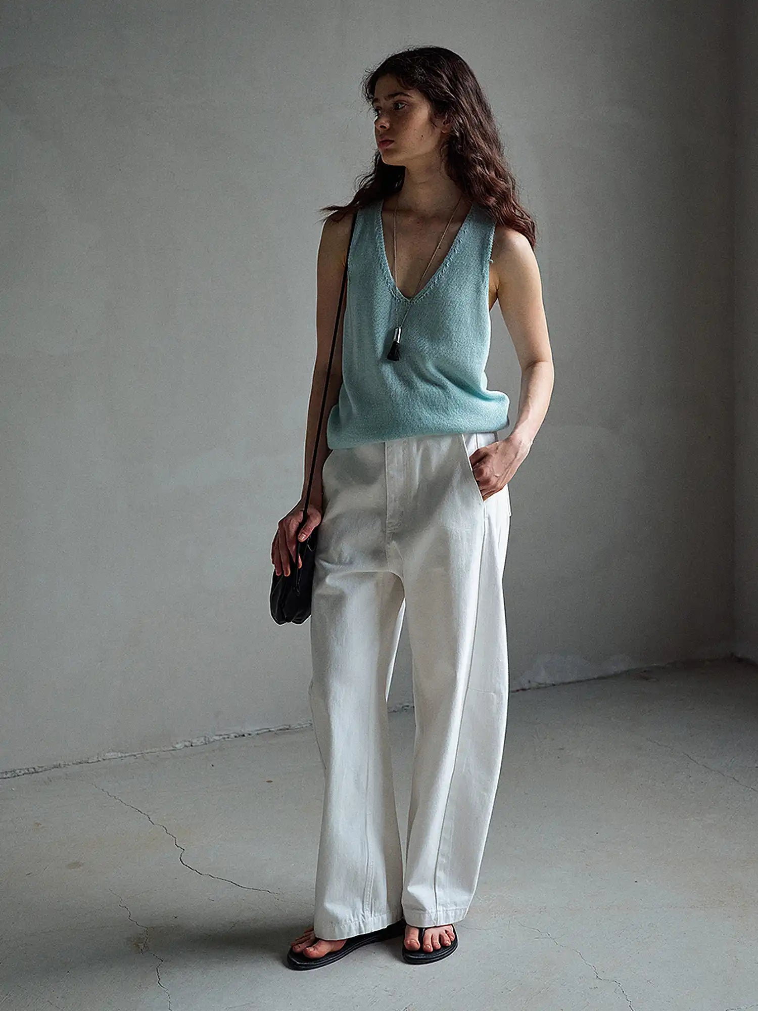 CantonCollective Design Raw Edge V-Neck Wool Blend Tank Top | Canton Collective