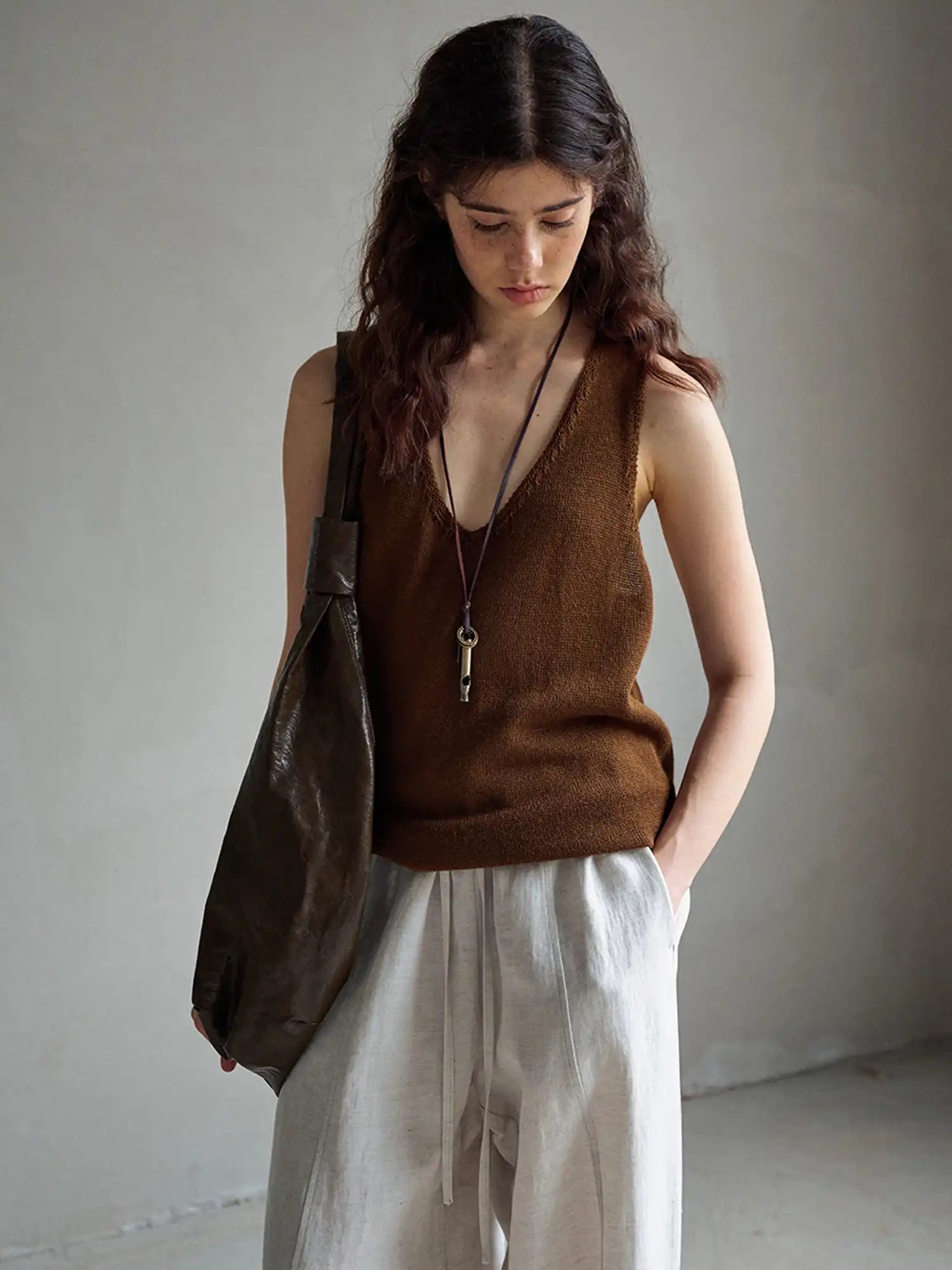 CantonCollective Design Raw Edge V-Neck Wool Blend Tank Top | Canton Collective