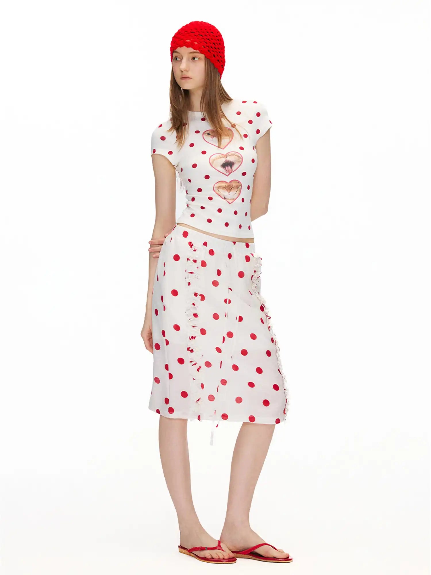 Outtheblue Red Polka Dot Ruffle Midi Skirt | Canton Collective