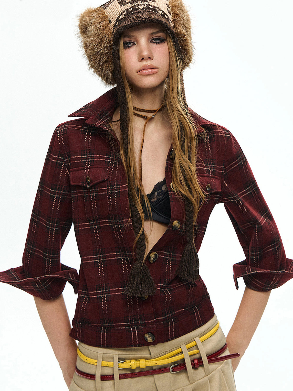 Deleteex Retro Plaid Flannel Cropped Shirt | Canton Collective