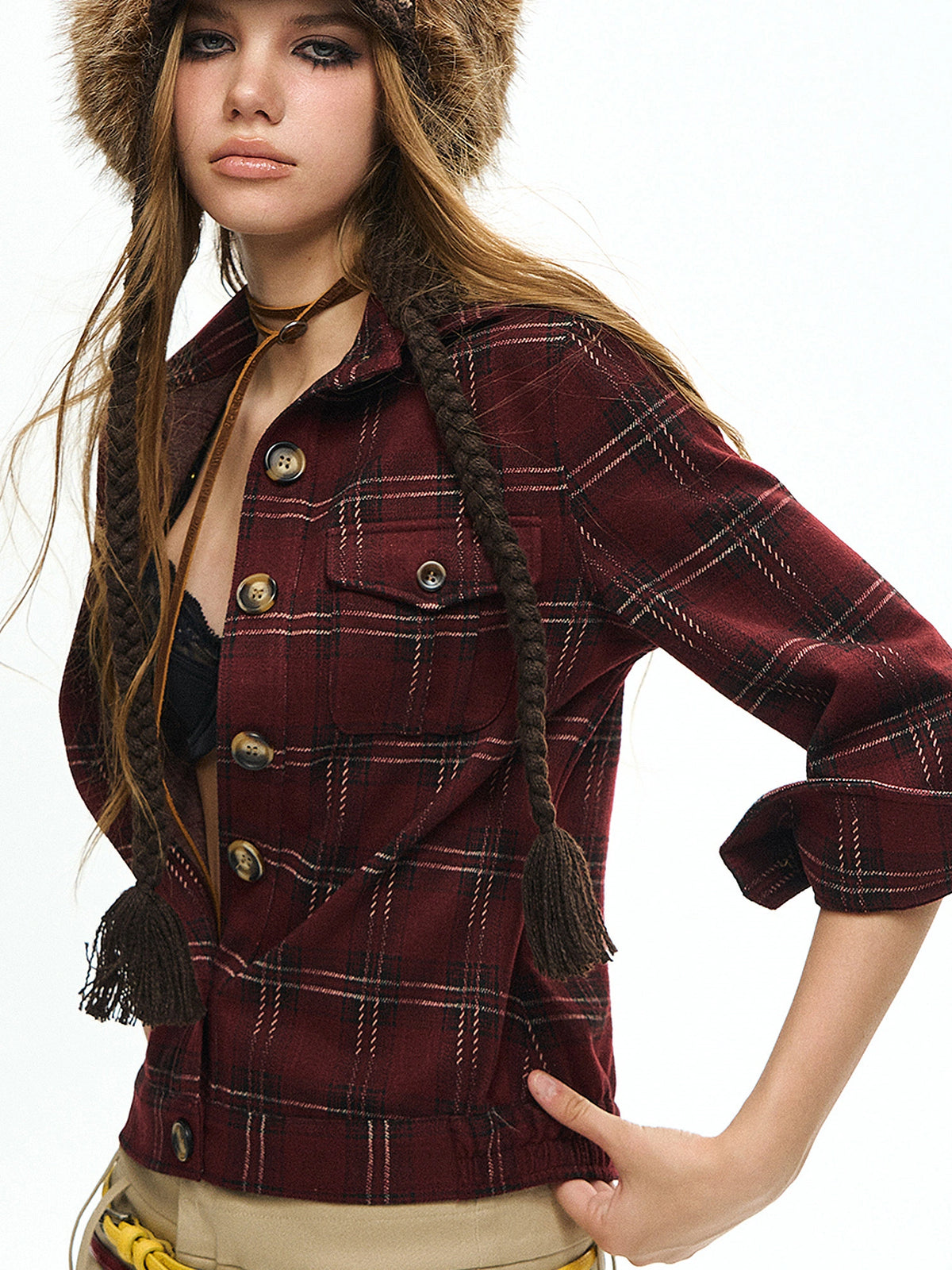 Deleteex Retro Plaid Flannel Cropped Shirt | Canton Collective